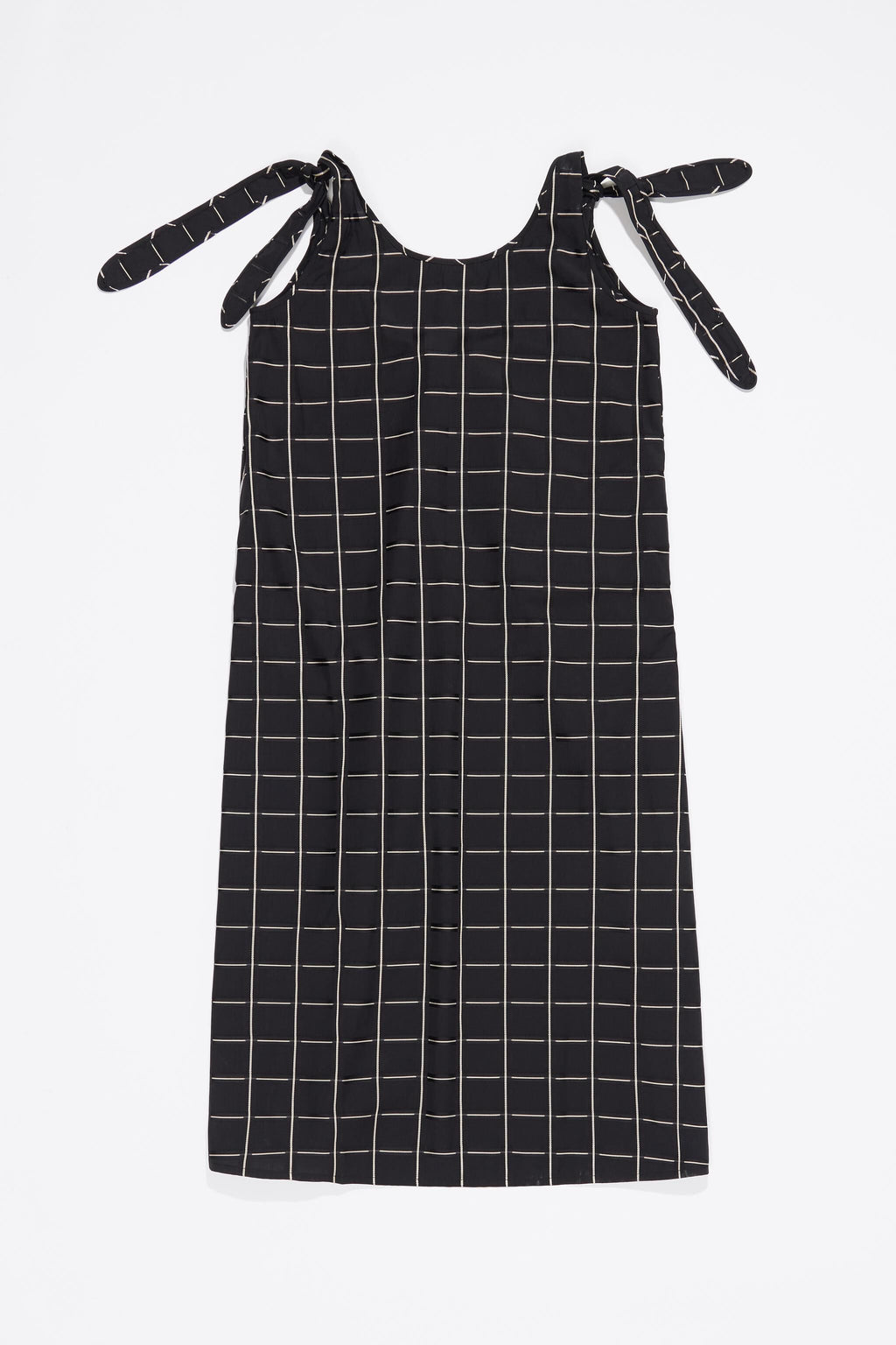 Black checked A-line tie dress