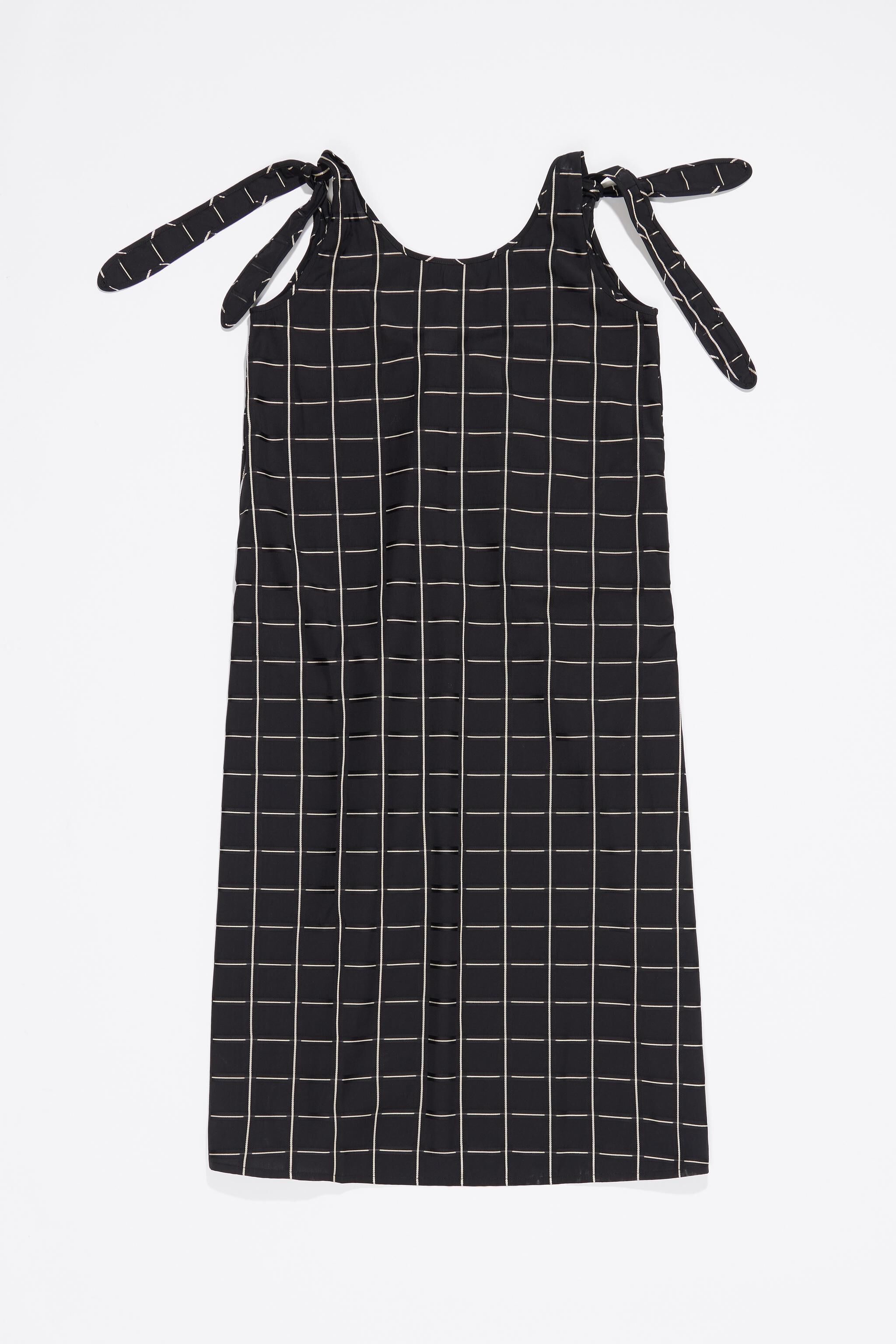 Black checked A-line tie dress
