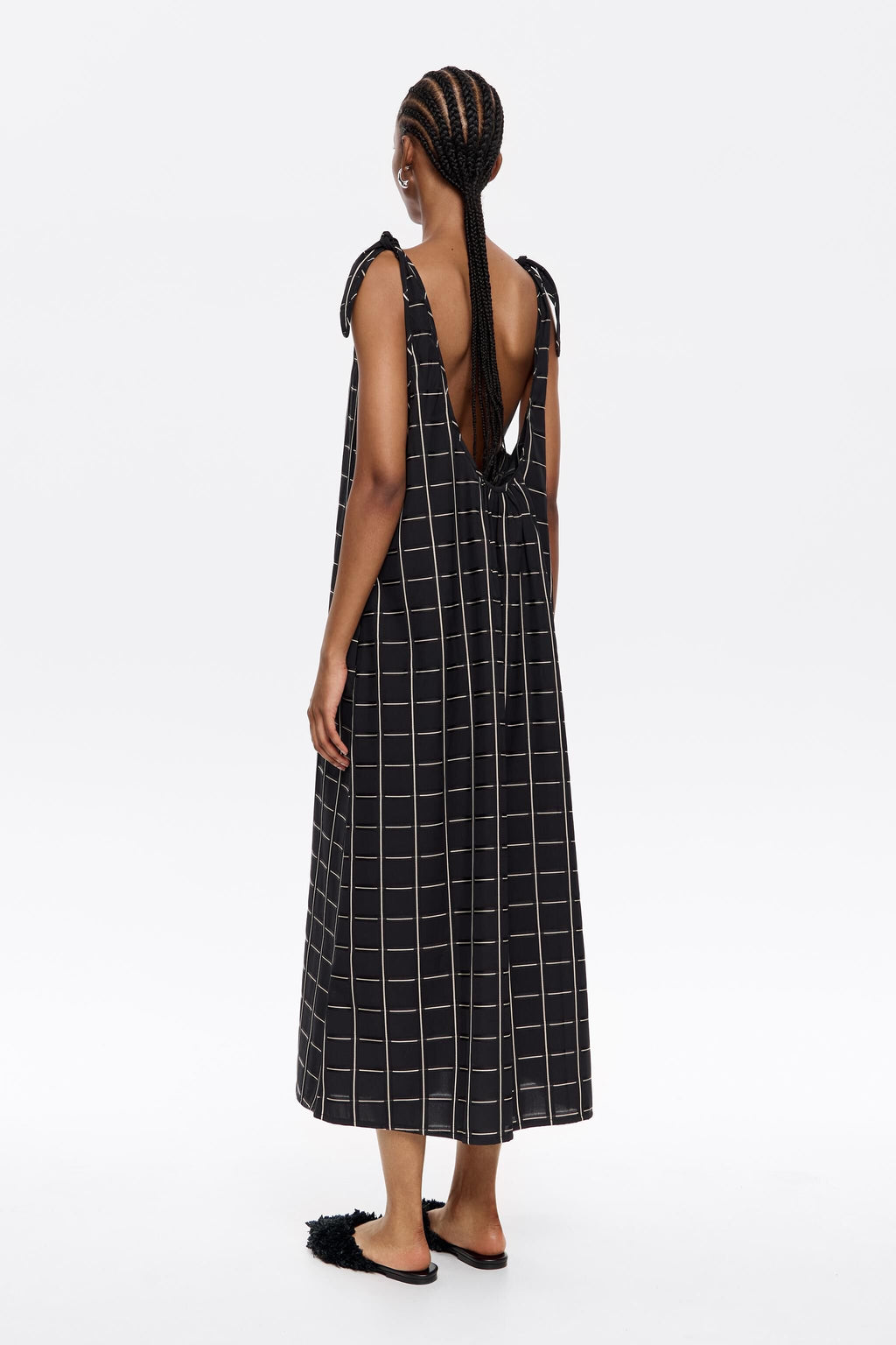 Black checked A-line tie dress