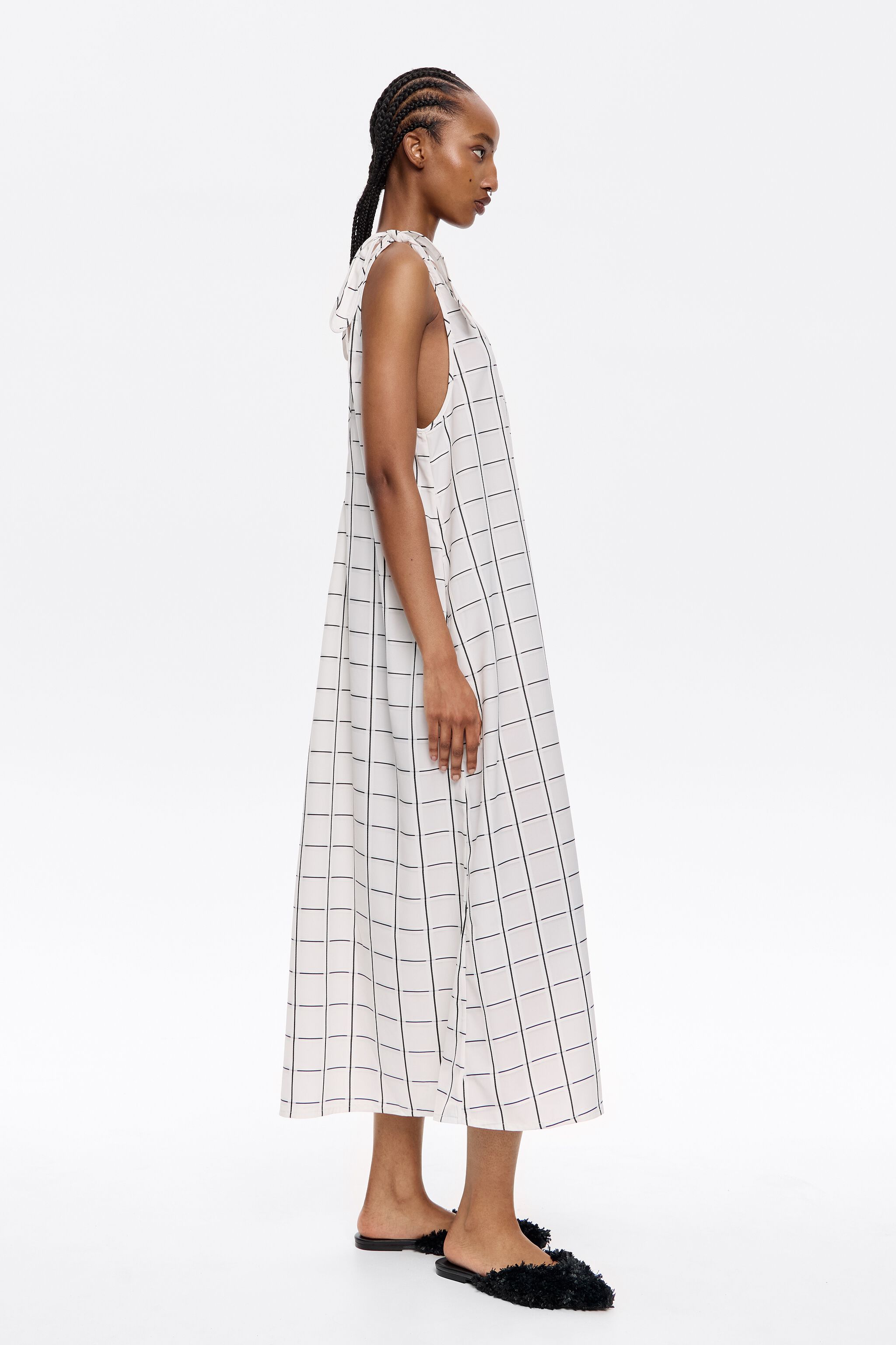 Ivory checked A-line tie dress