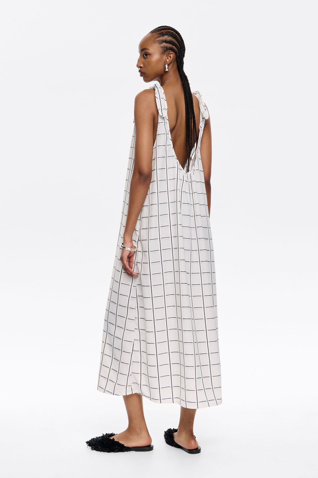 Ivory checked A-line tie dress