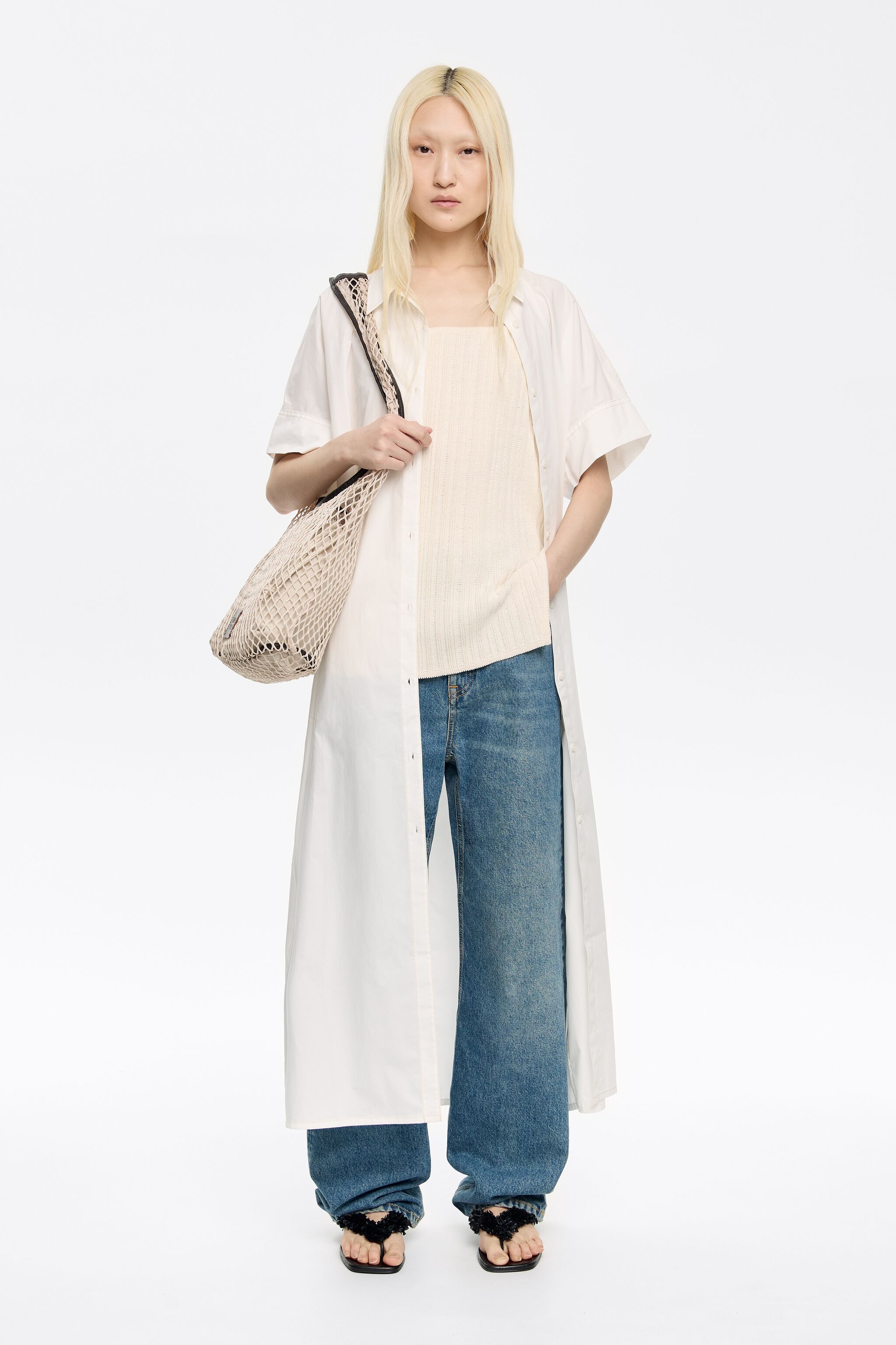 Oversize white cotton shirt dress