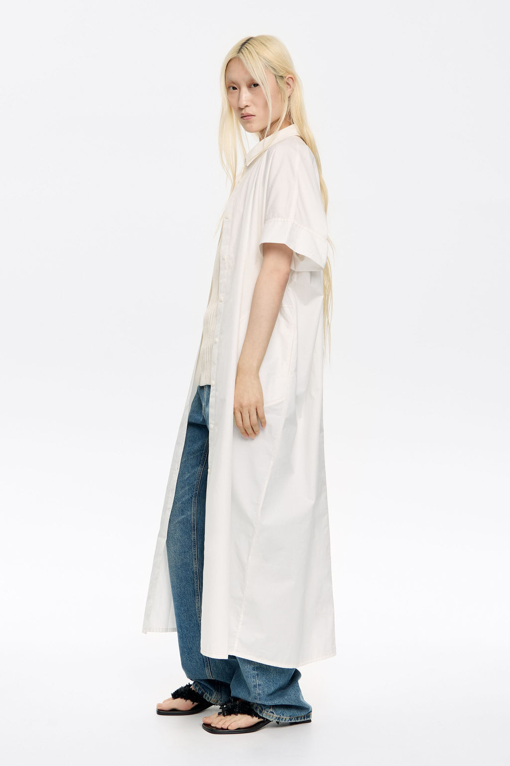 Oversize white cotton shirt dress