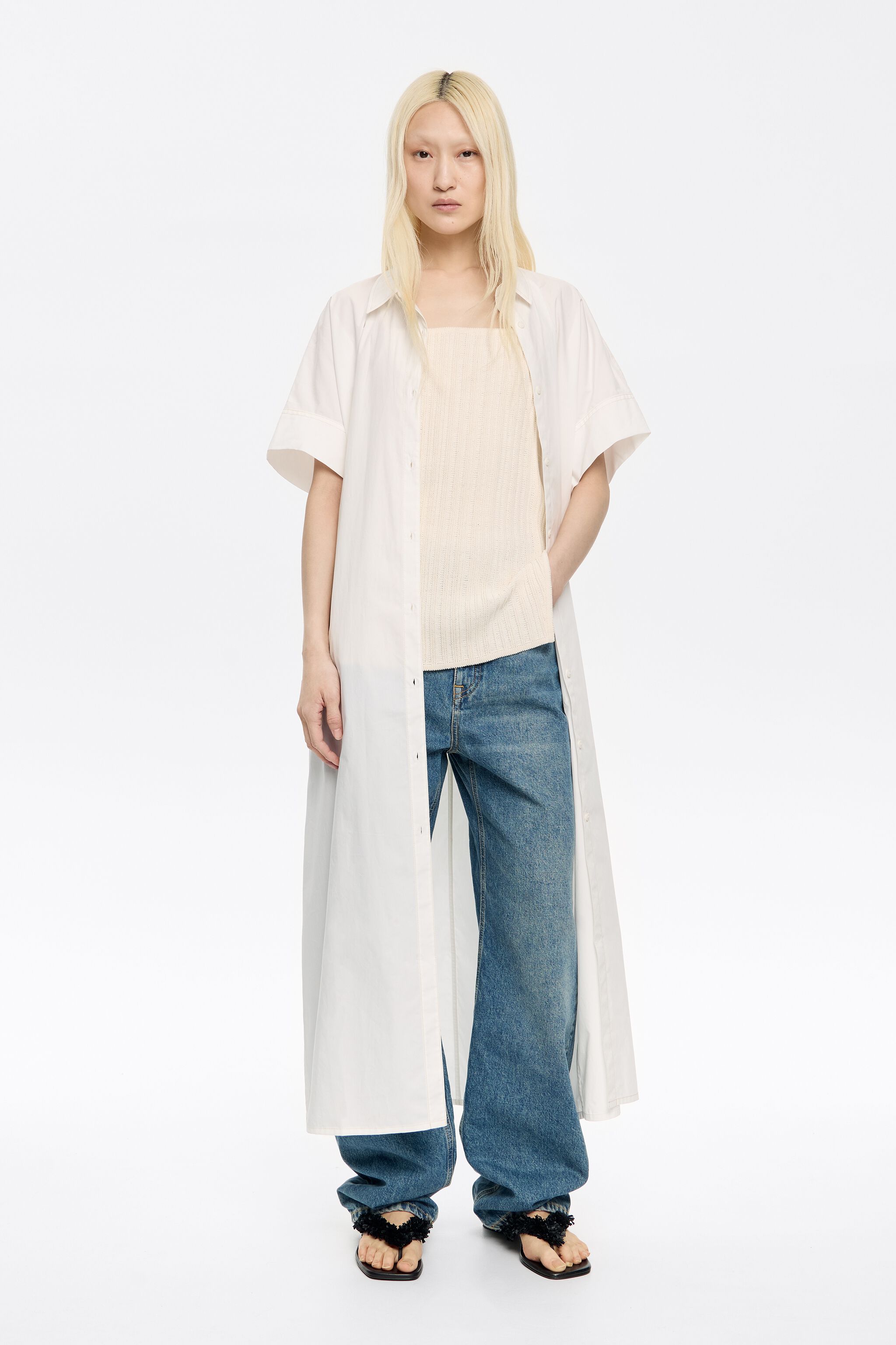 Oversize white cotton shirt dress