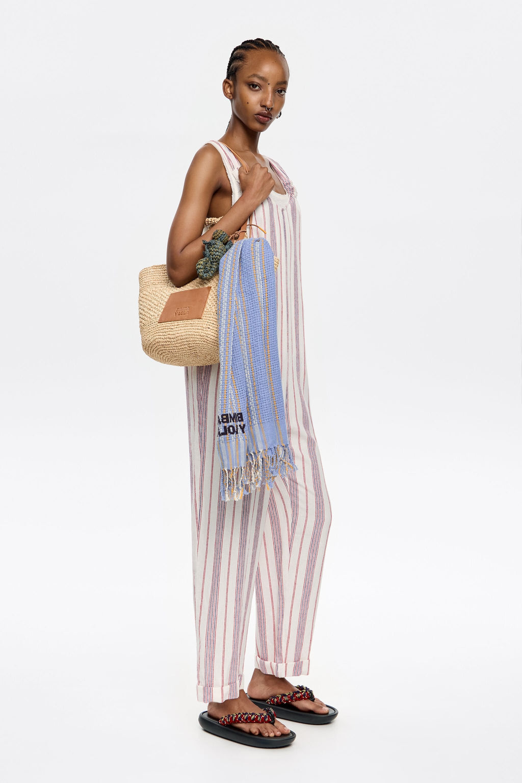 Ivory striped linen jumpsuit