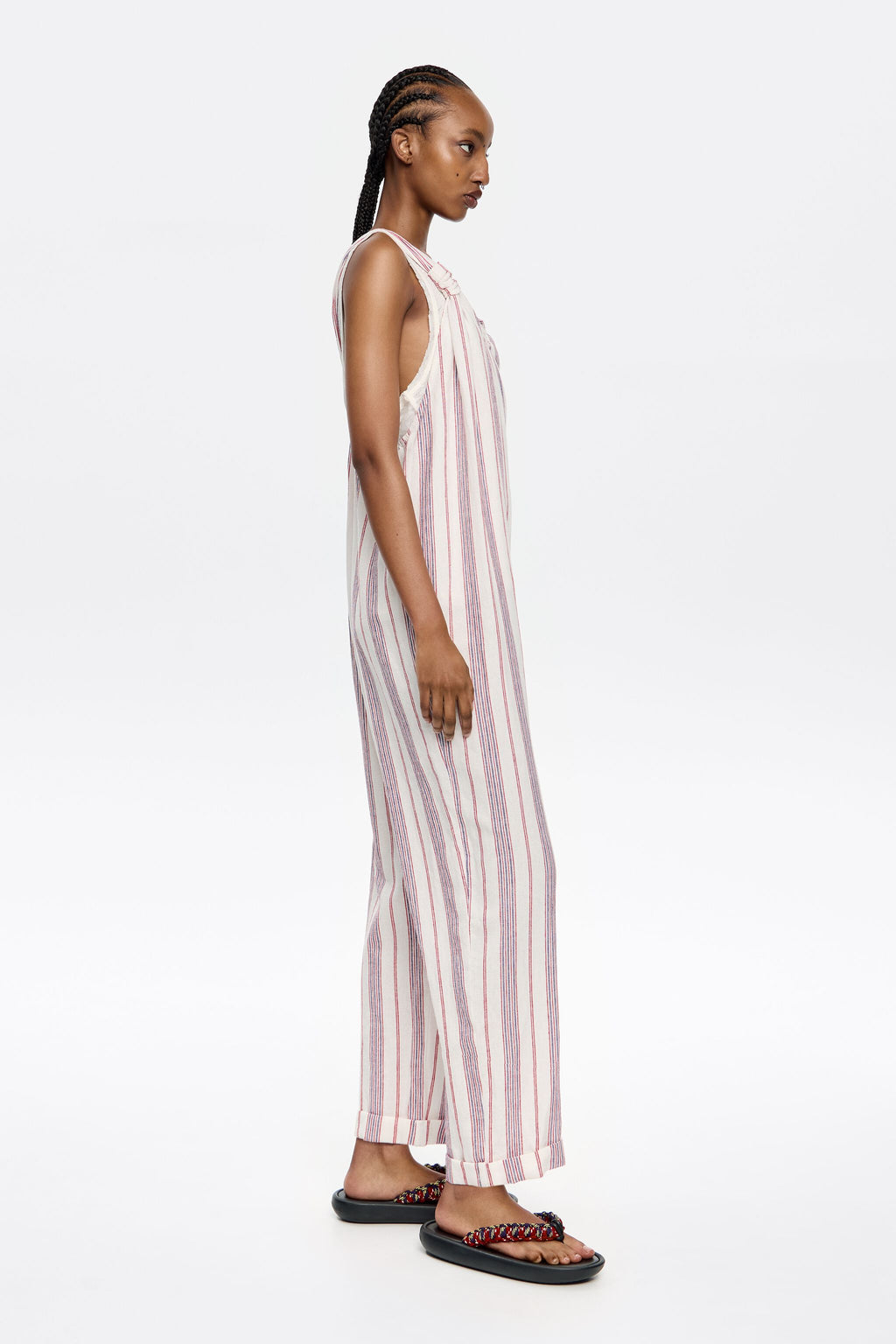 Ivory striped linen jumpsuit