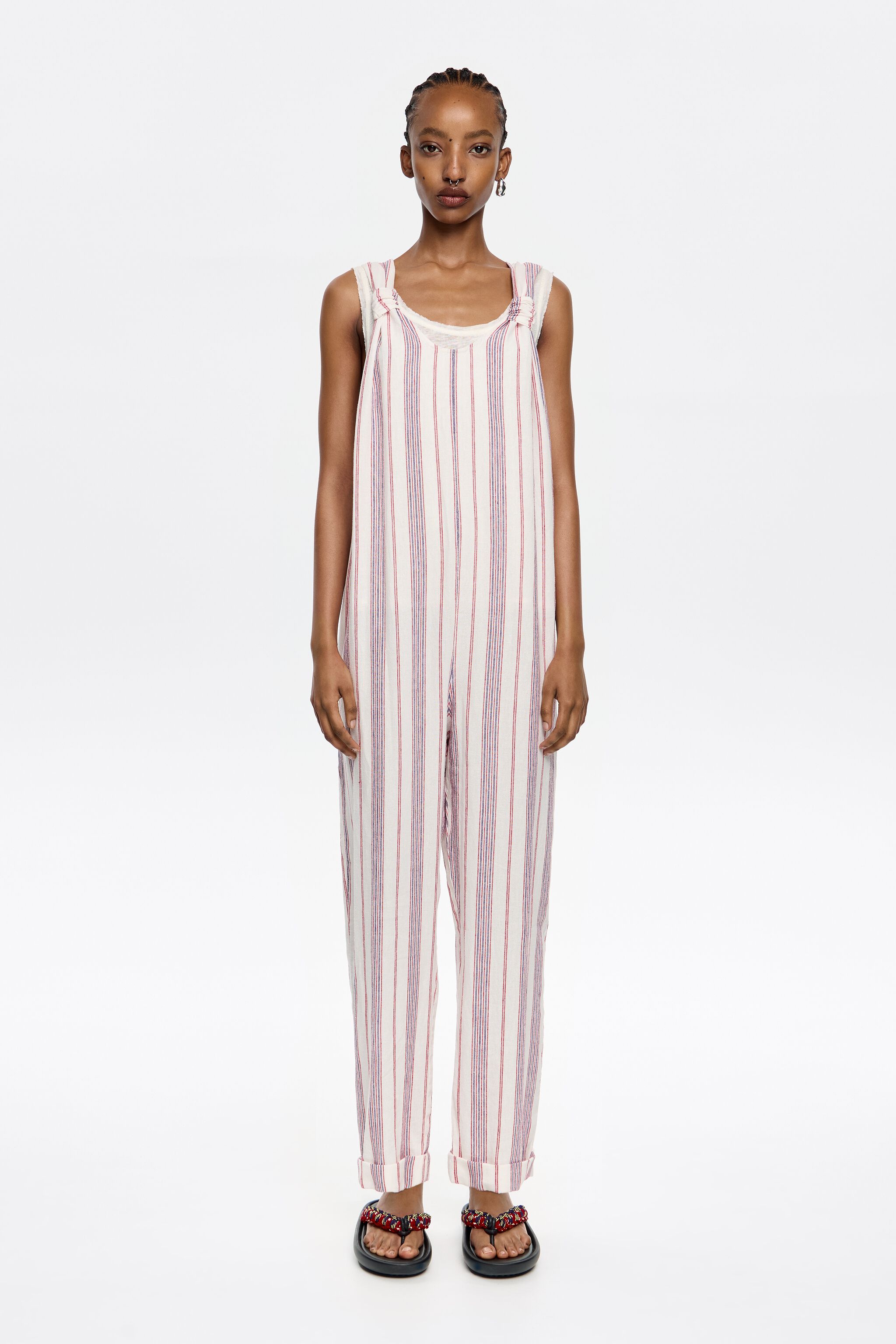 Ivory striped linen jumpsuit