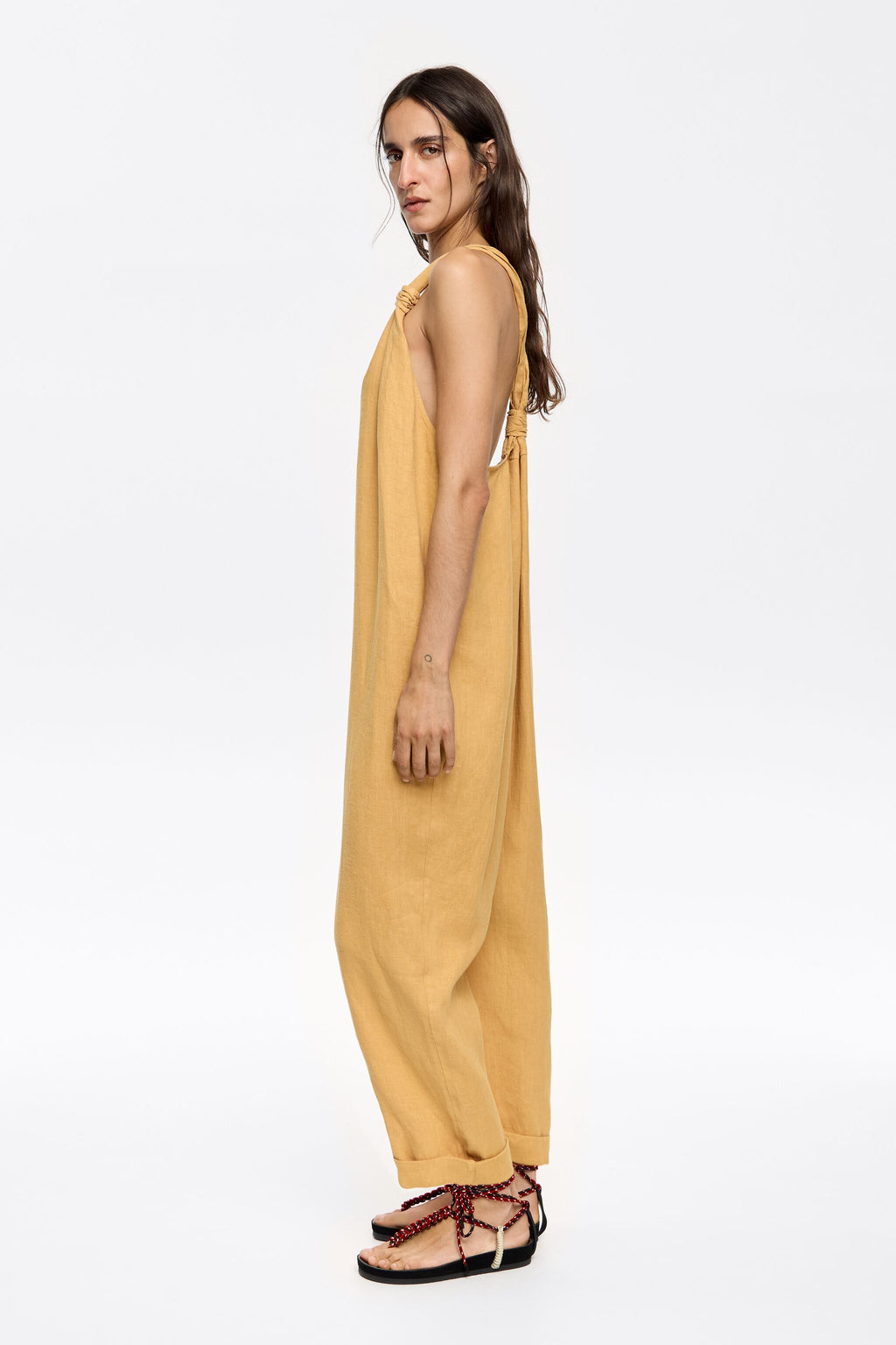 Mustard washed linen jumpsuit