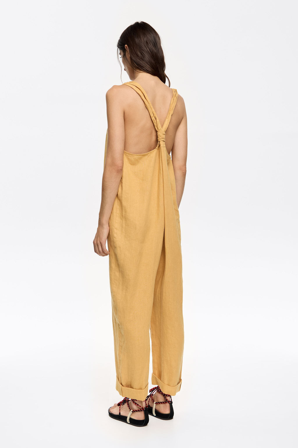 Mustard washed linen jumpsuit