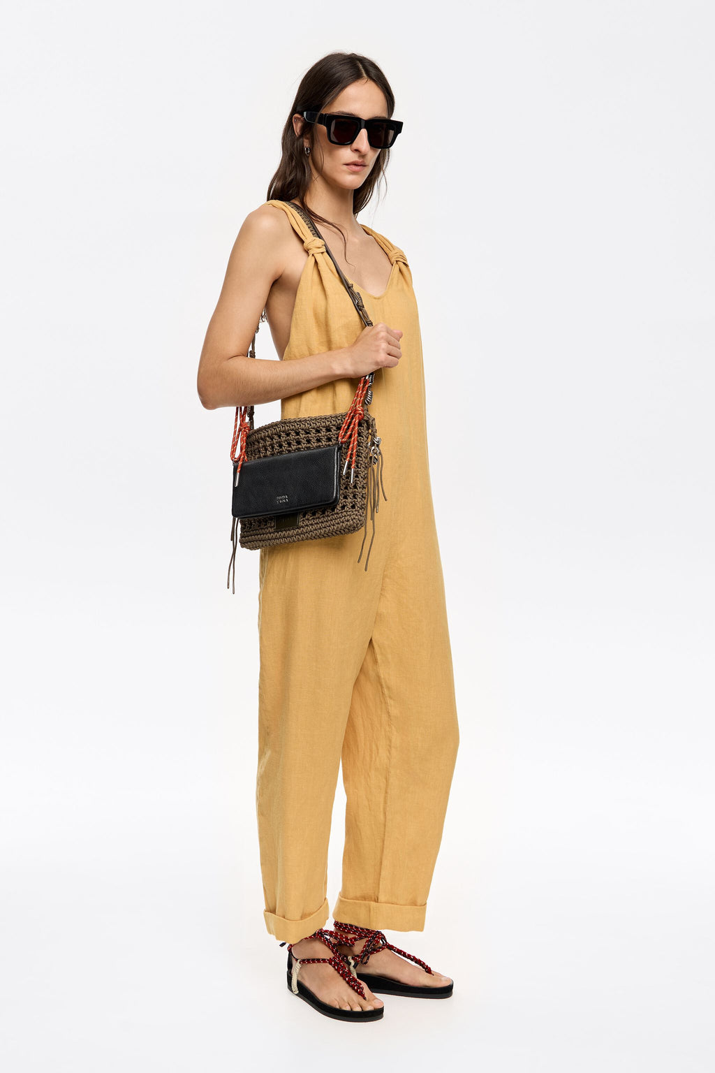 Mustard washed linen jumpsuit