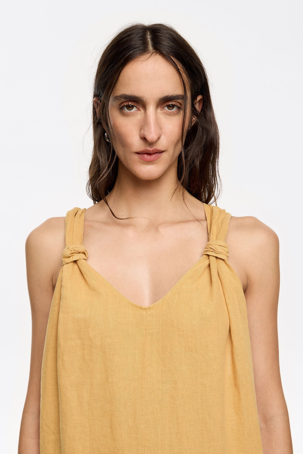 Mustard washed linen jumpsuit