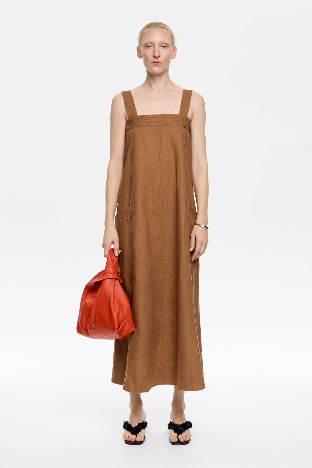 Light brown linen strappy dress