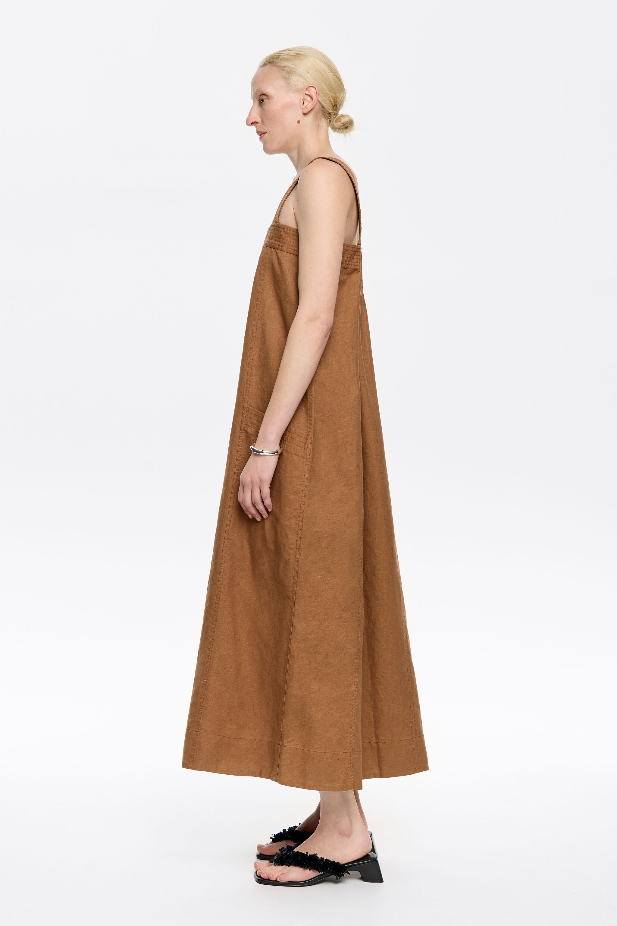 Light brown linen strappy dress