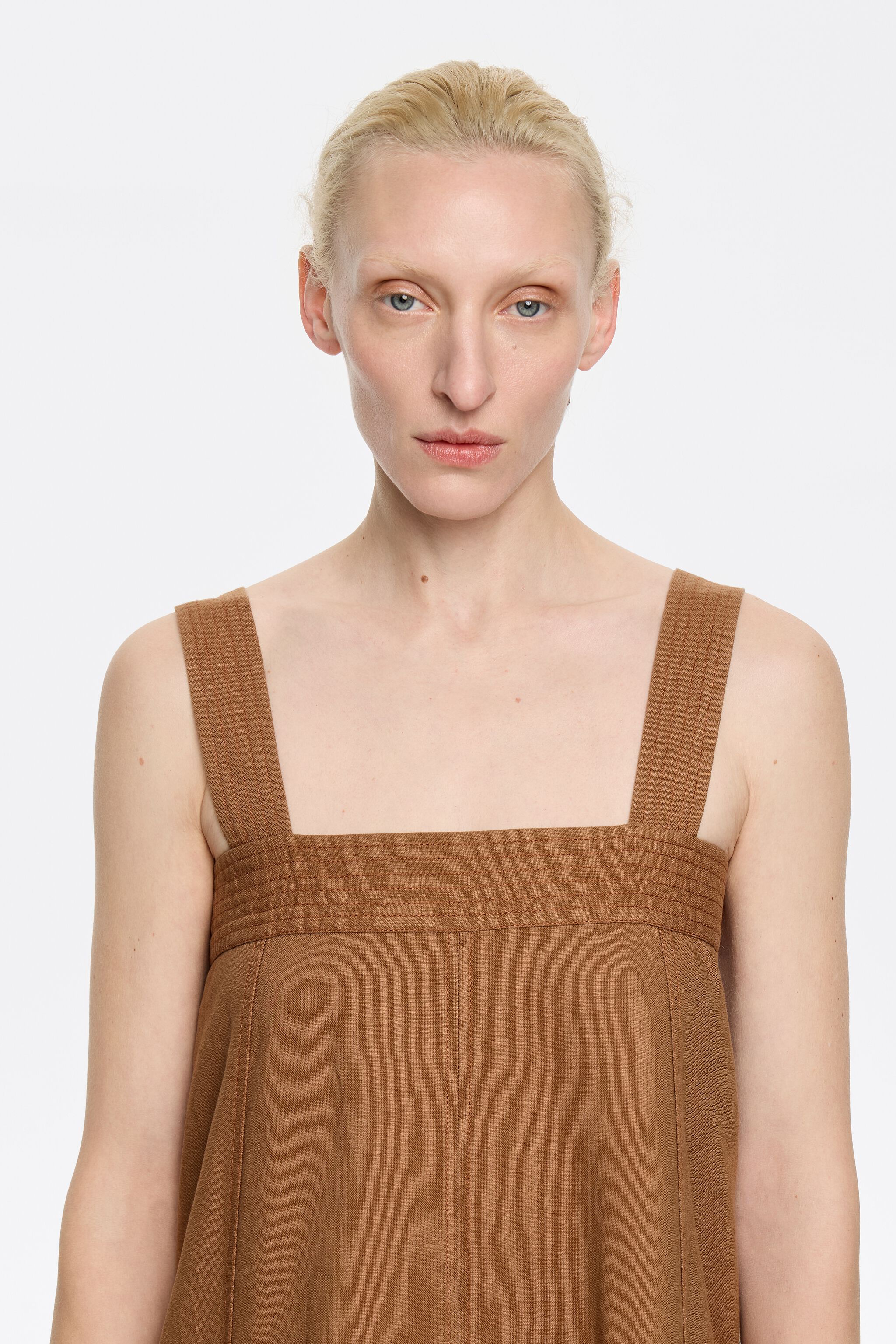 Light brown linen strappy dress