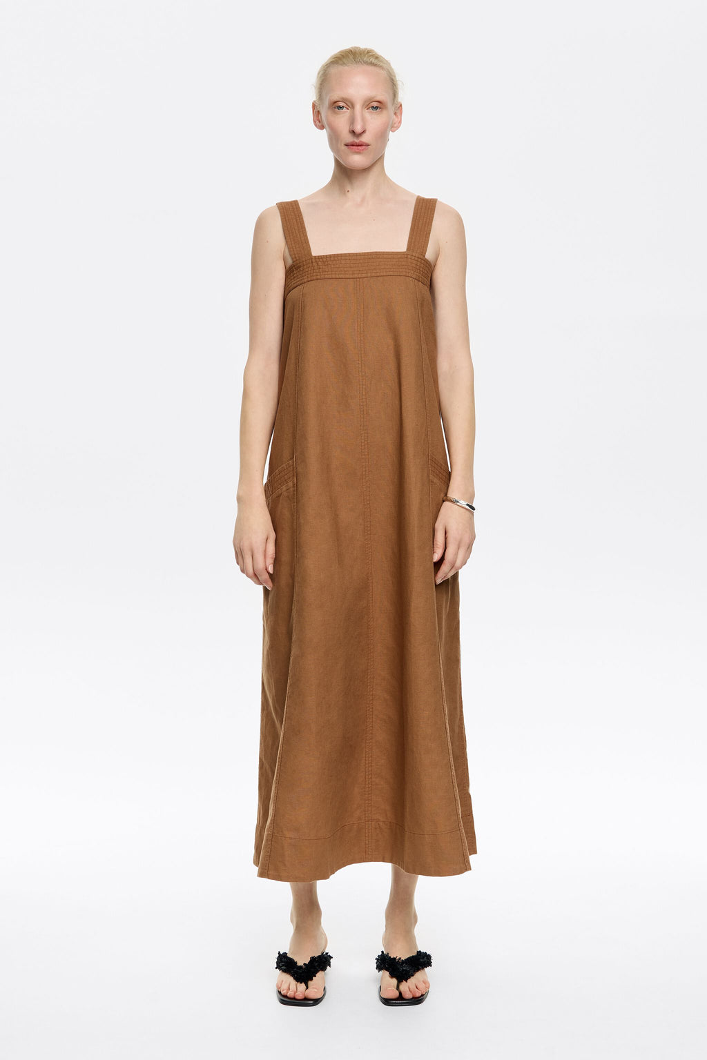 Light brown linen strappy dress