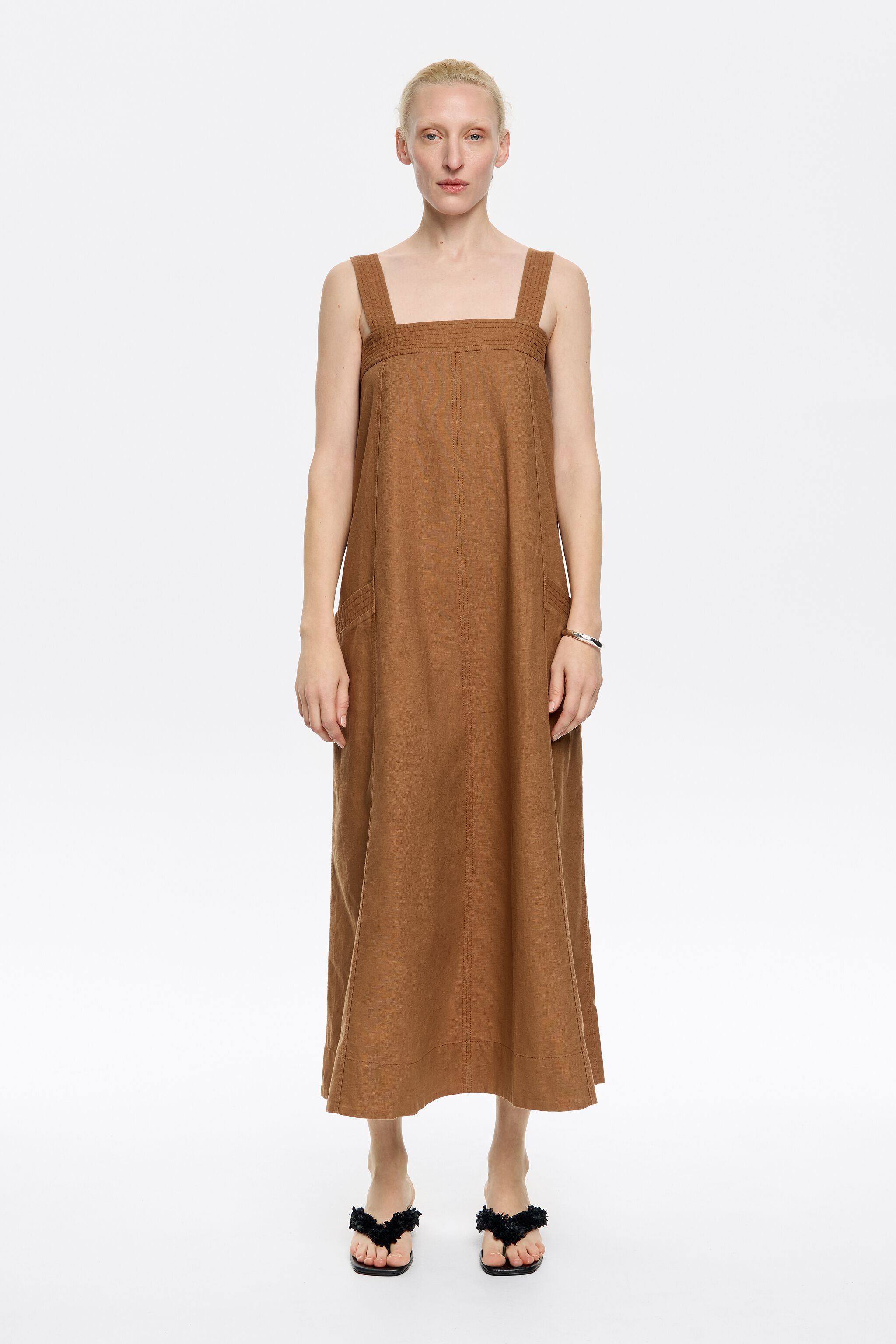 Light brown linen strappy dress