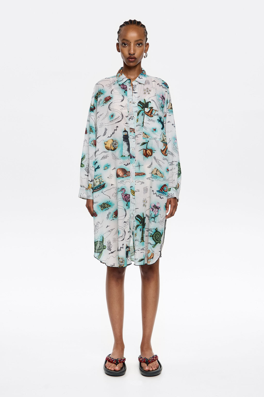 Short ivory Maps shirtdress