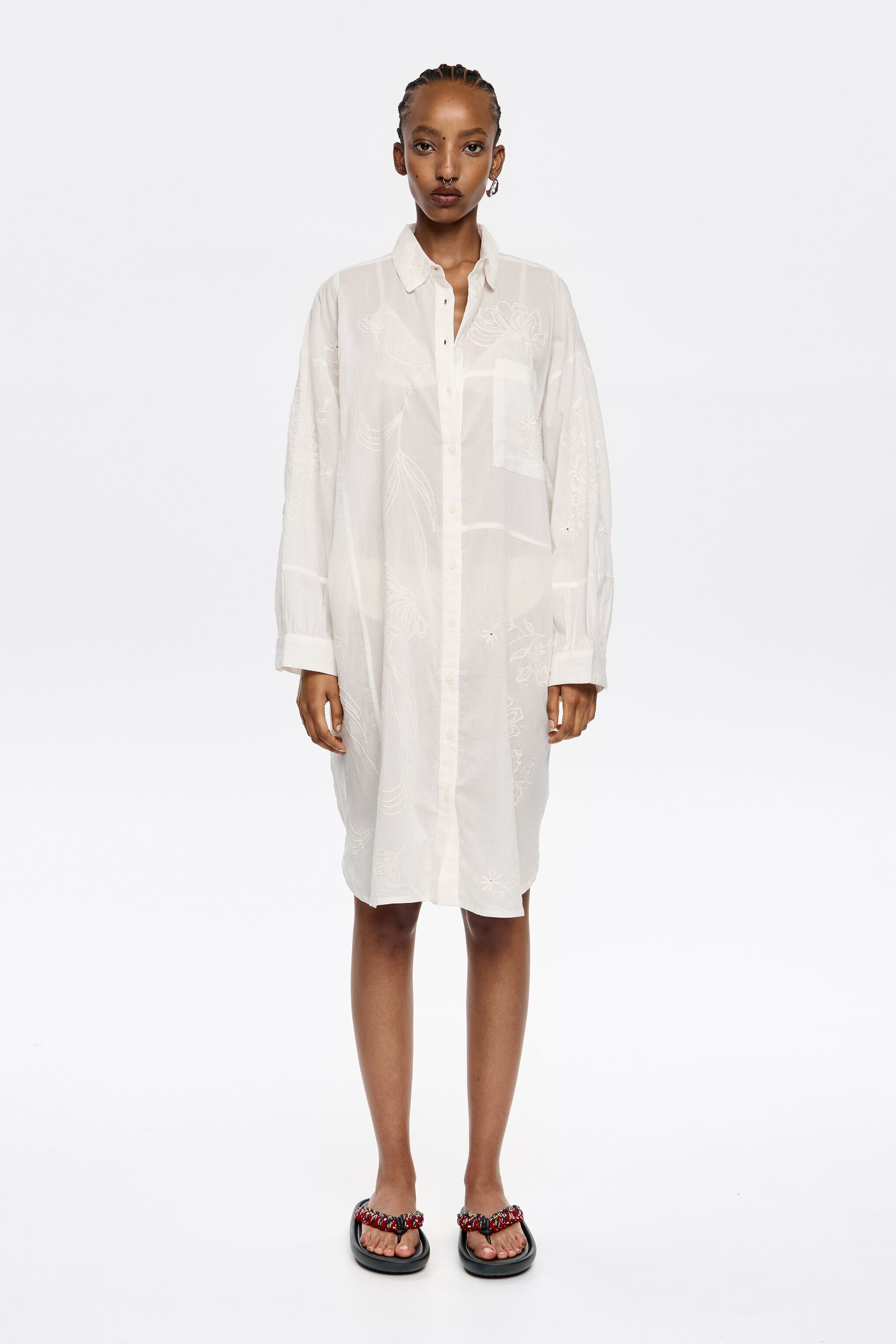 White embroidered shirtdress