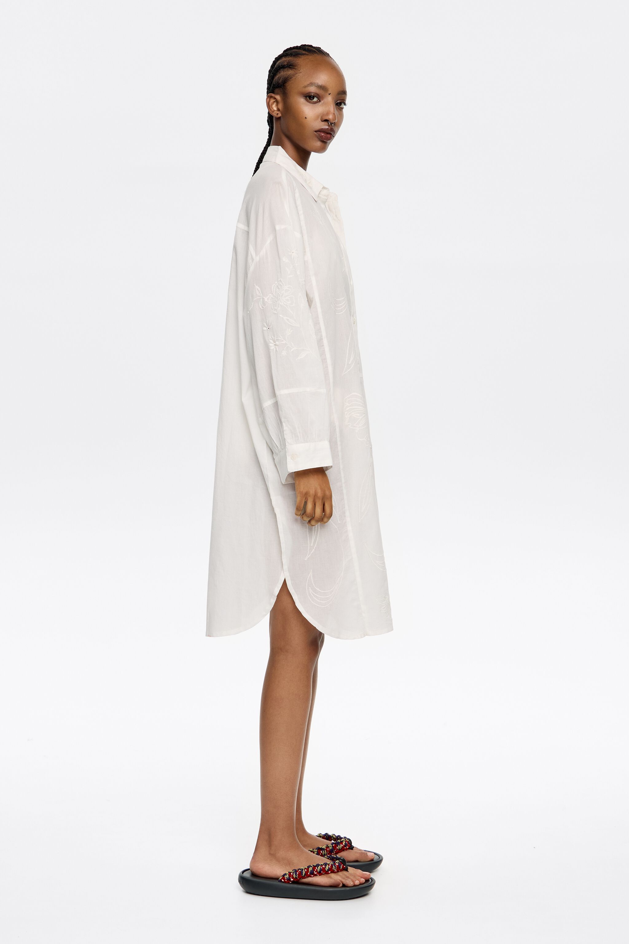 White embroidered shirtdress