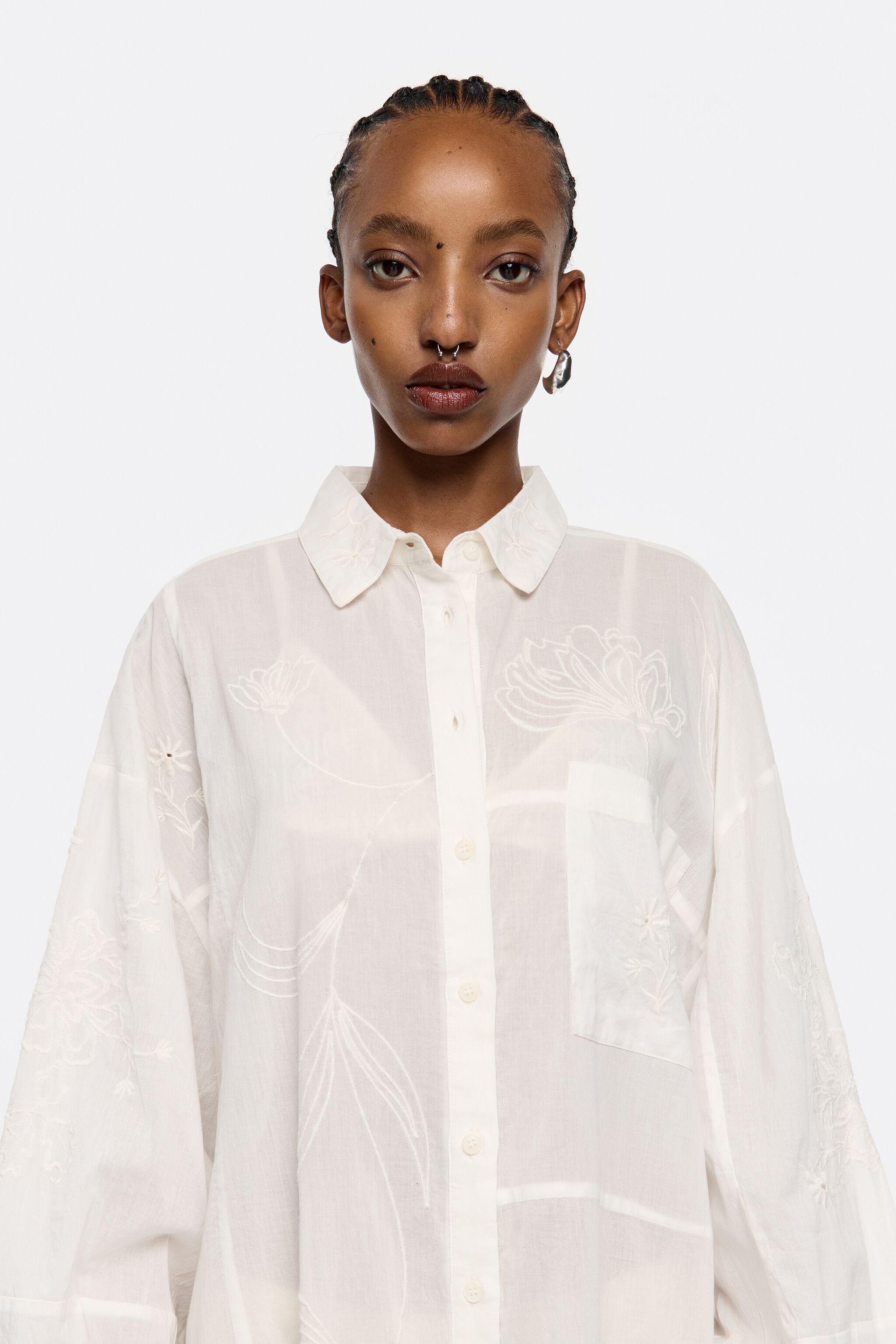 White embroidered shirtdress