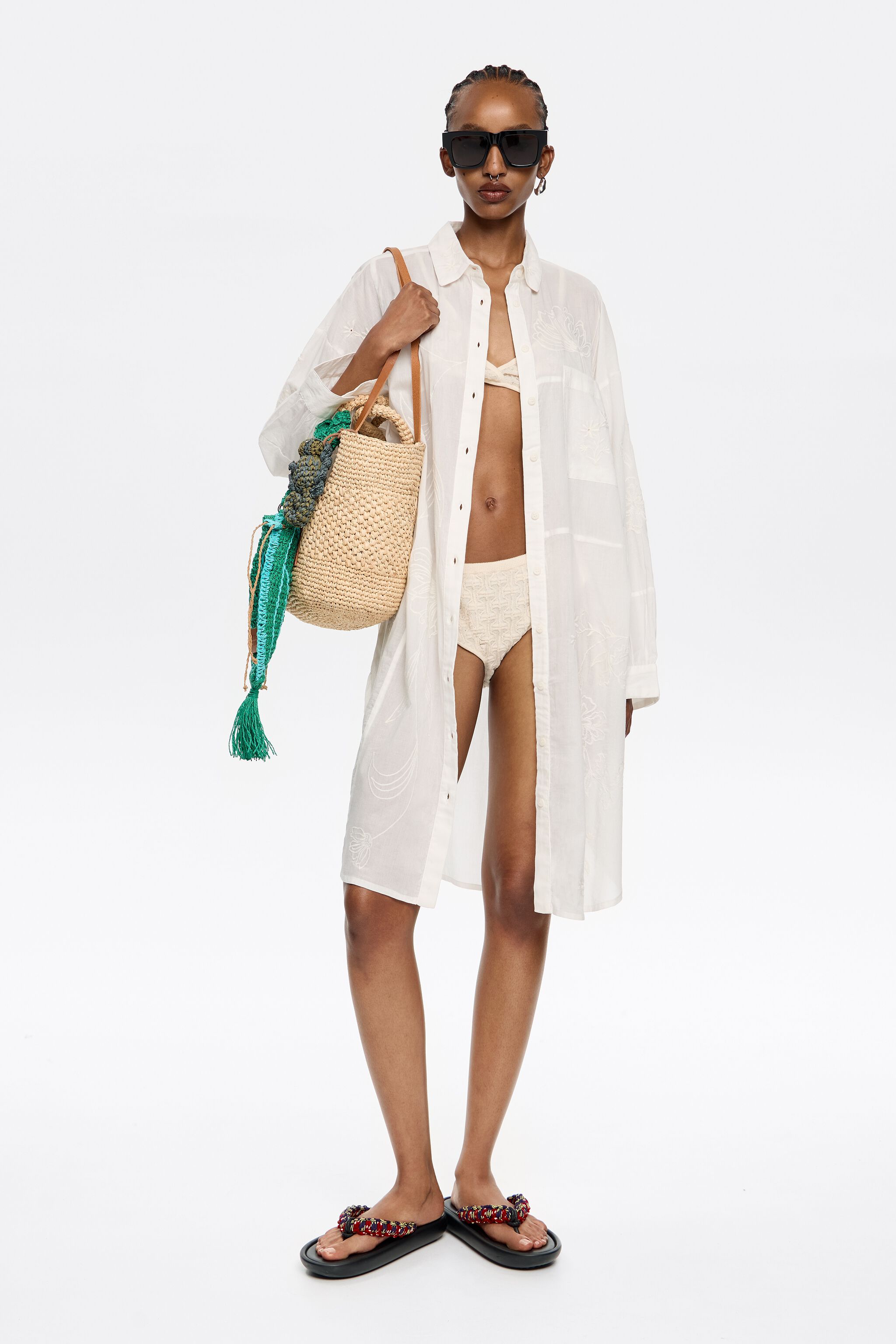 White embroidered shirtdress