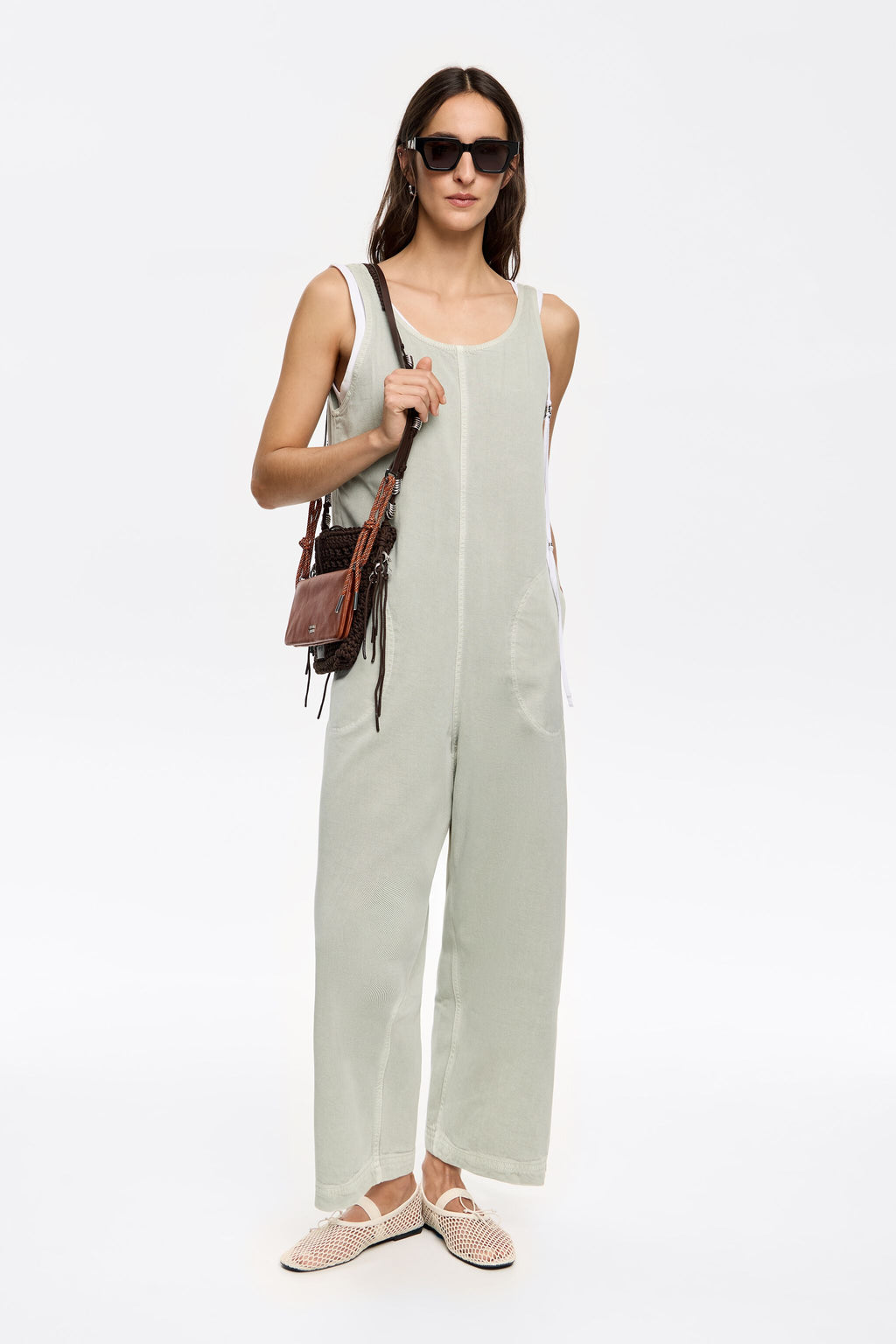 Aquamarine denim ankle length jumpsuit
