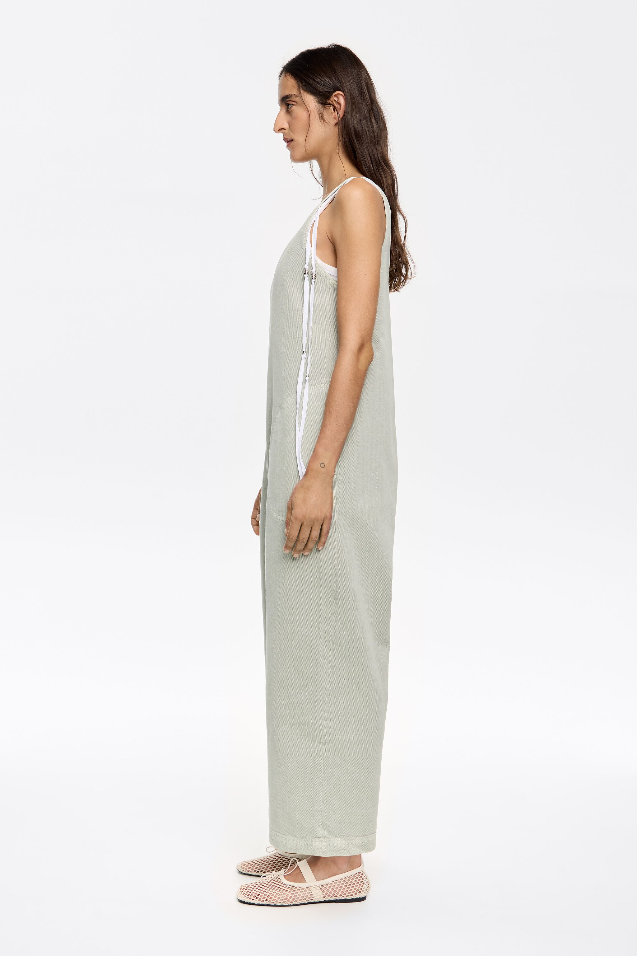 Aquamarine denim ankle length jumpsuit