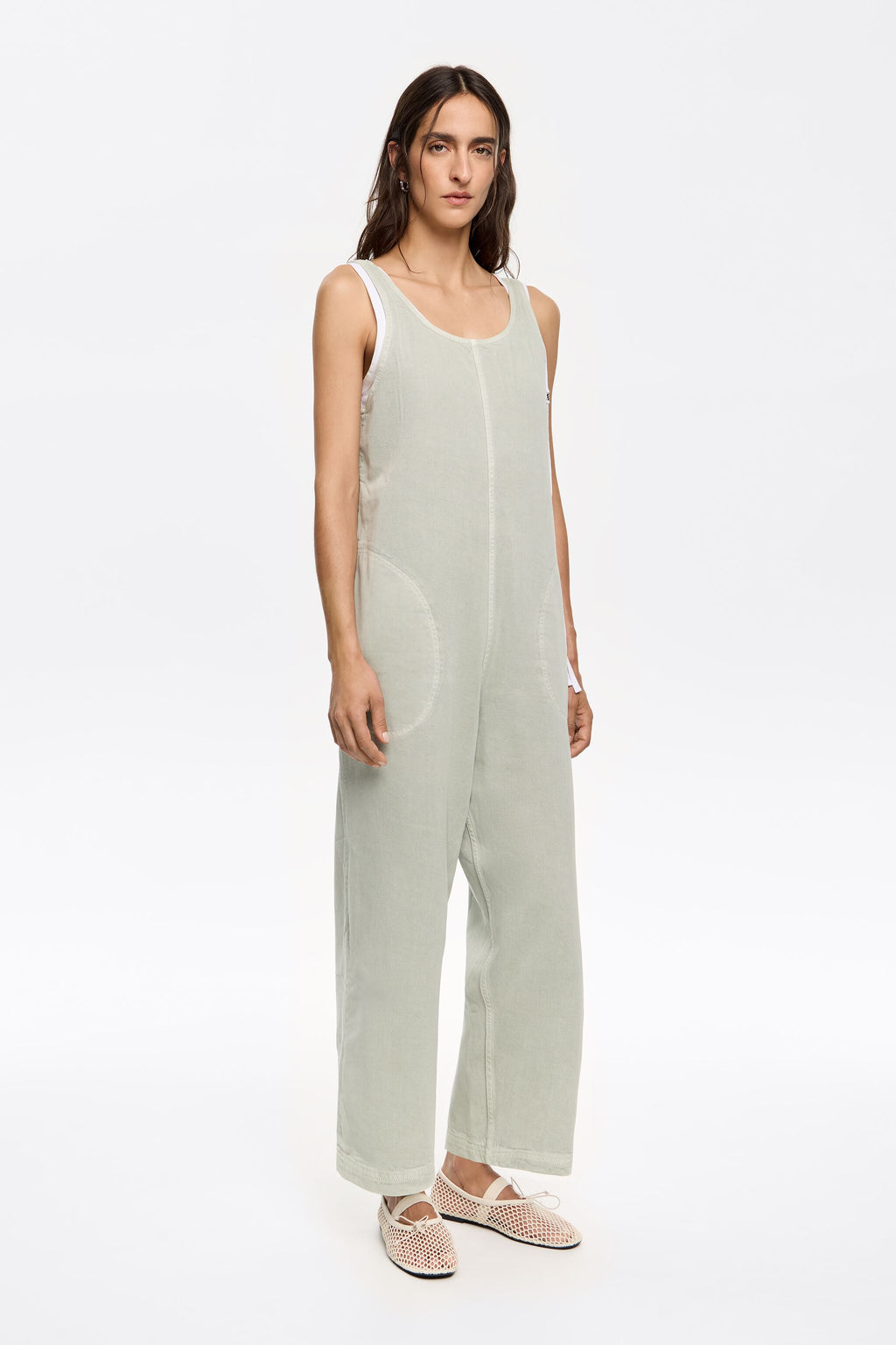 Aquamarine denim ankle length jumpsuit