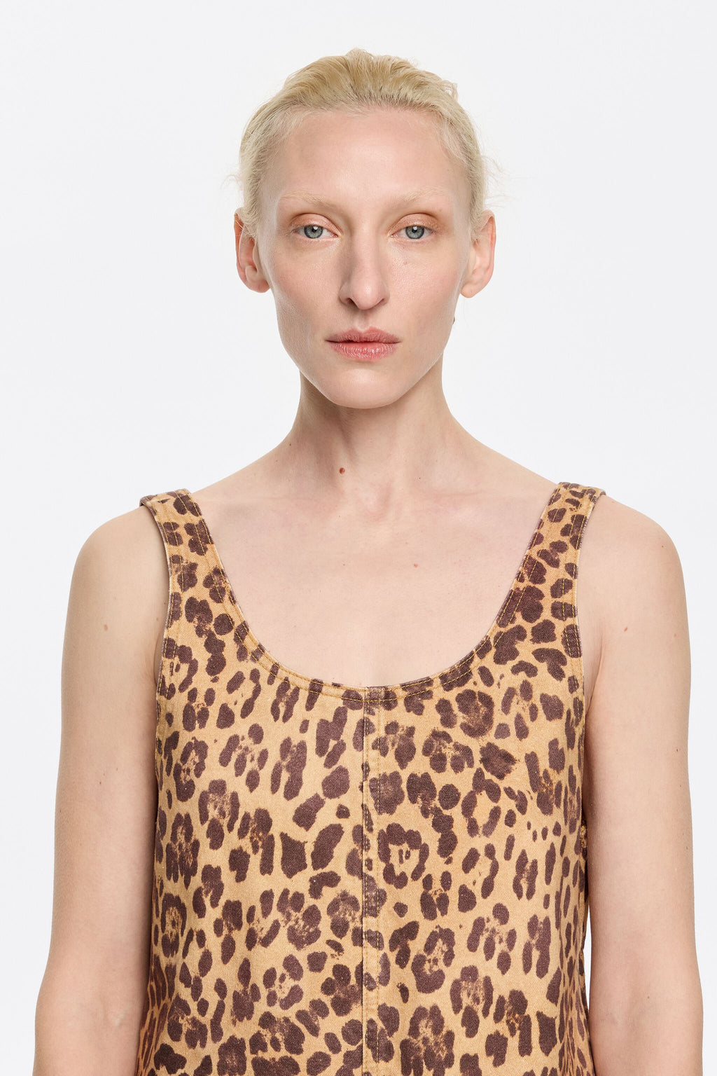 Beige Leopard denim jumpsuit