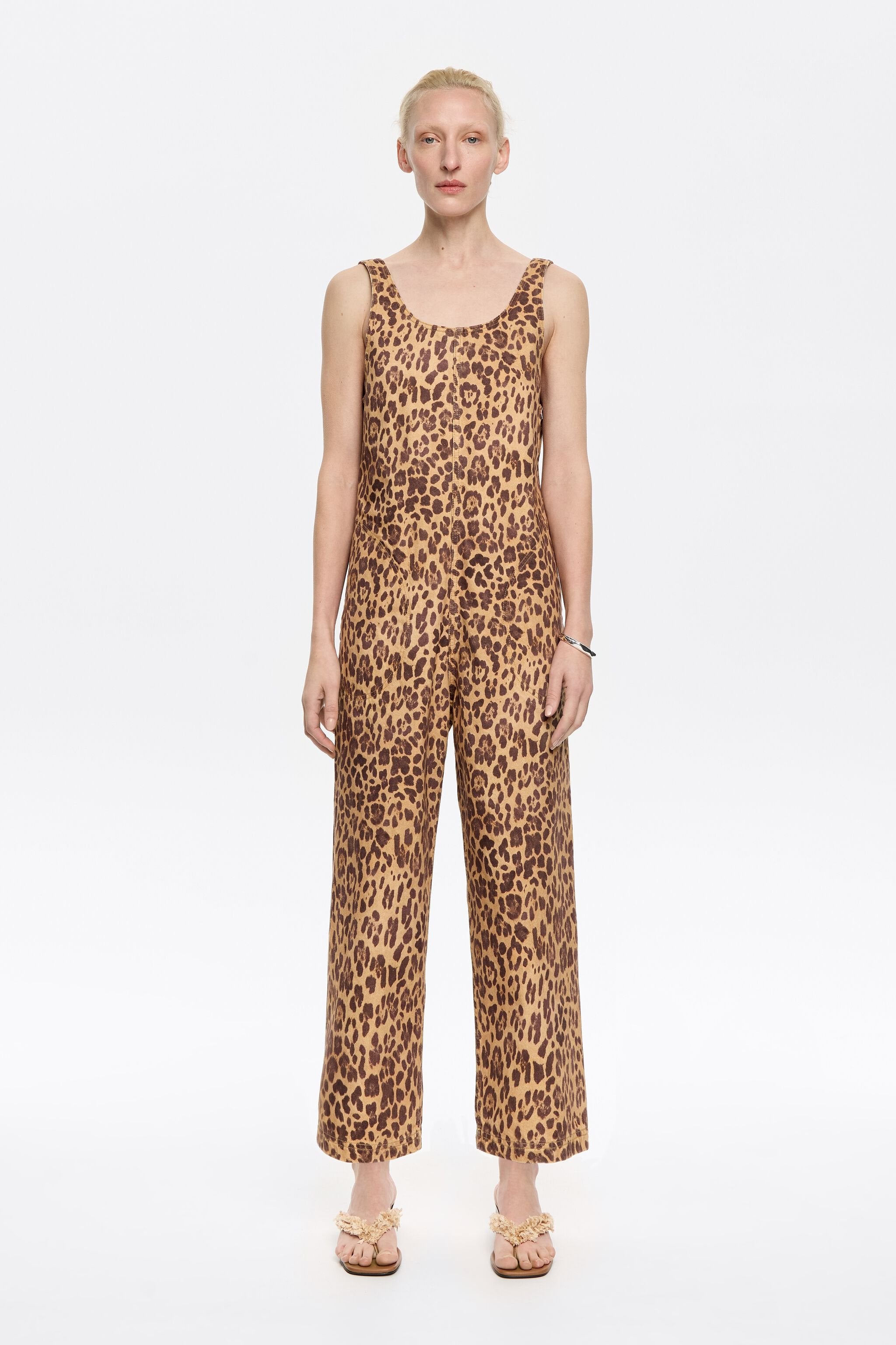 Beige Leopard denim jumpsuit