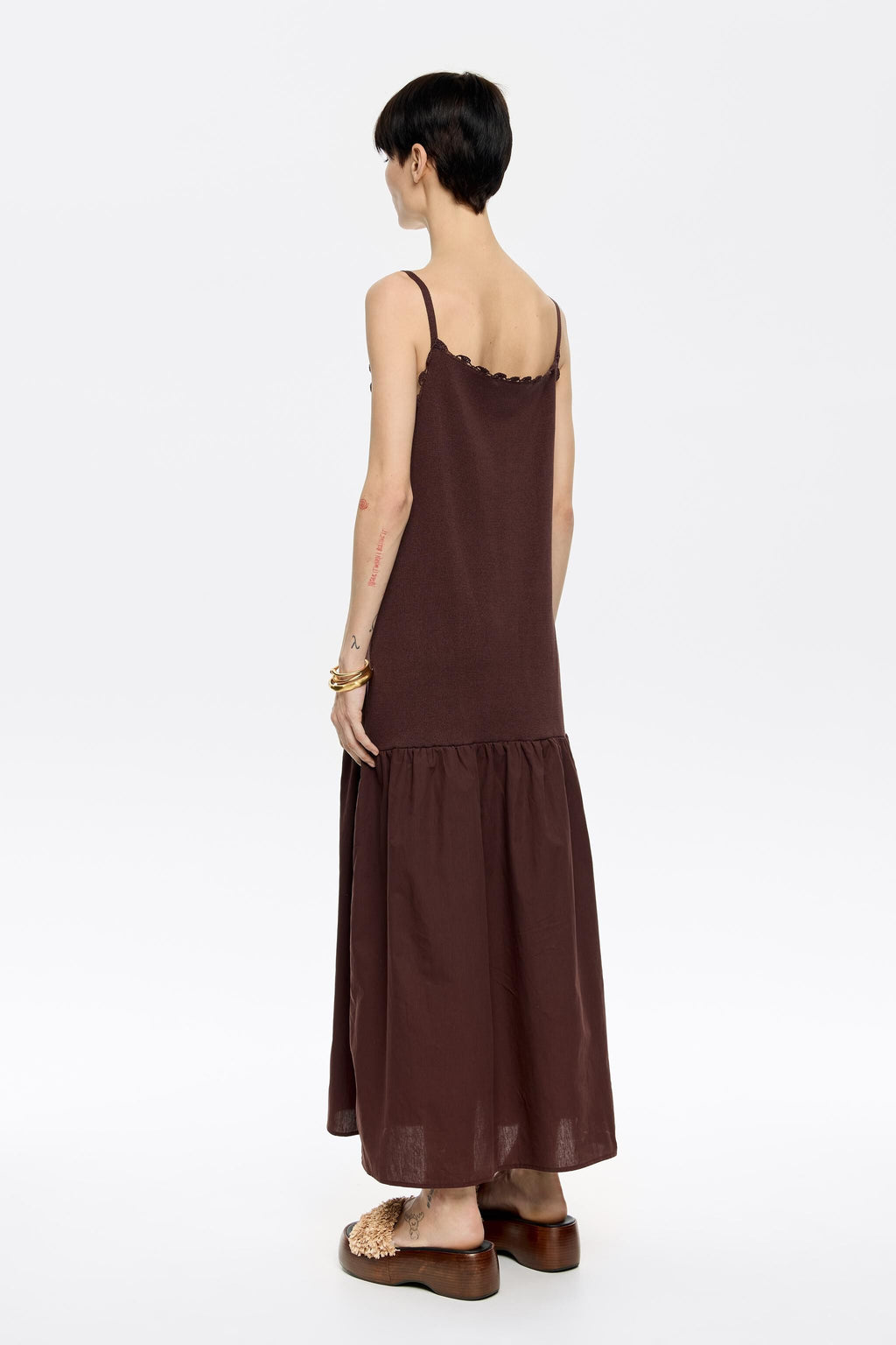 Dark brown two-material strappy dress