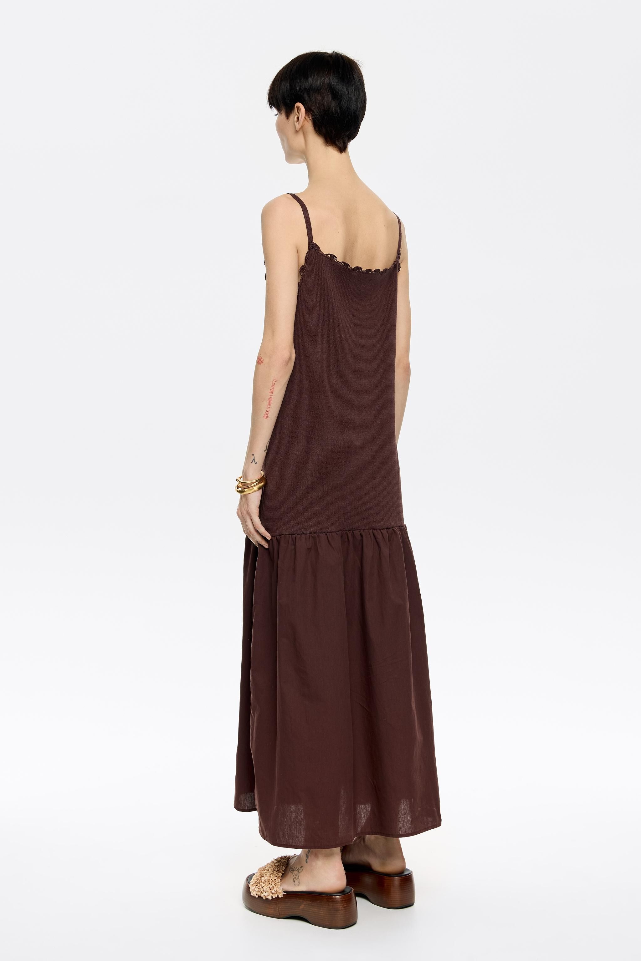 Dark brown two-material strappy dress