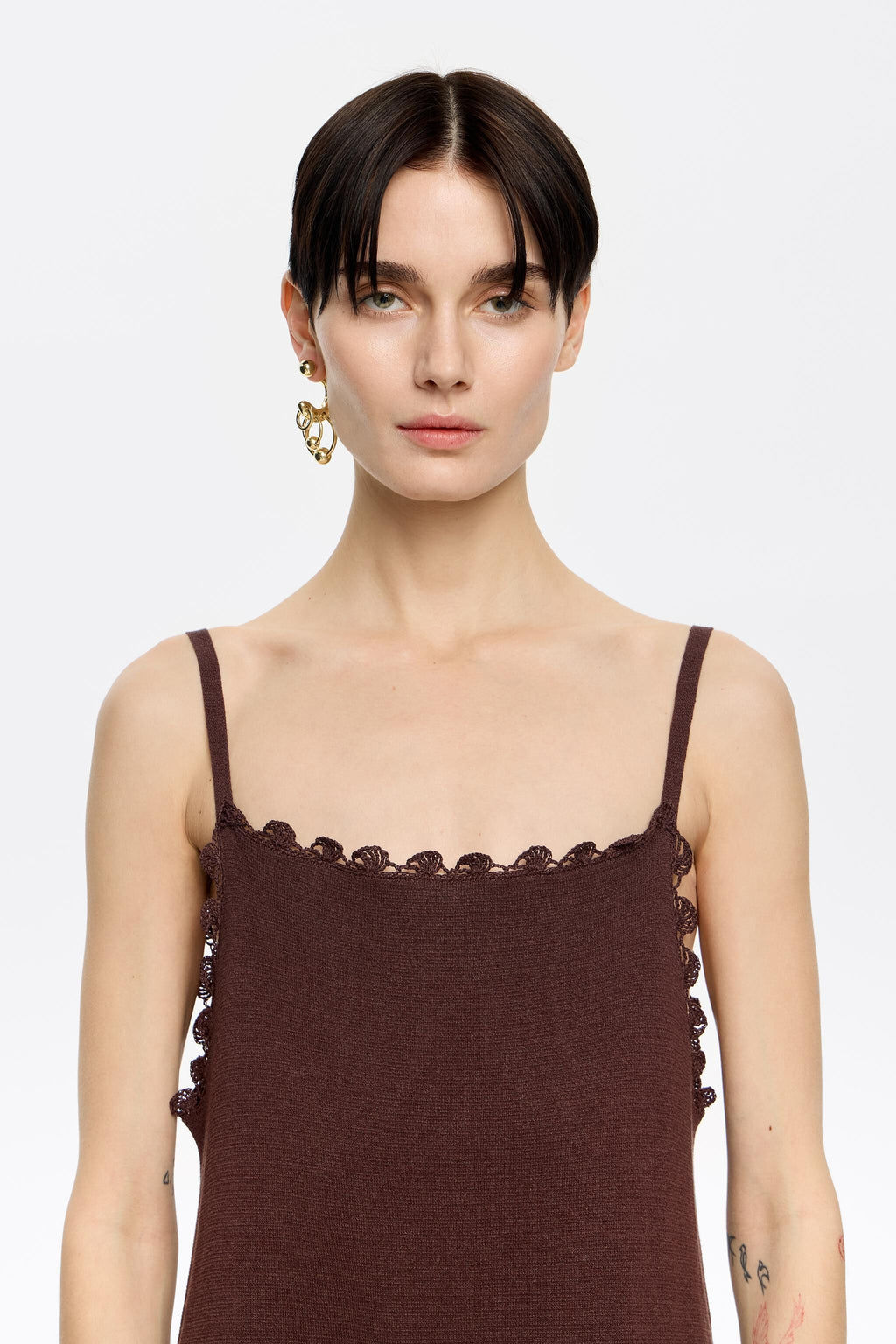 Dark brown two-material strappy dress