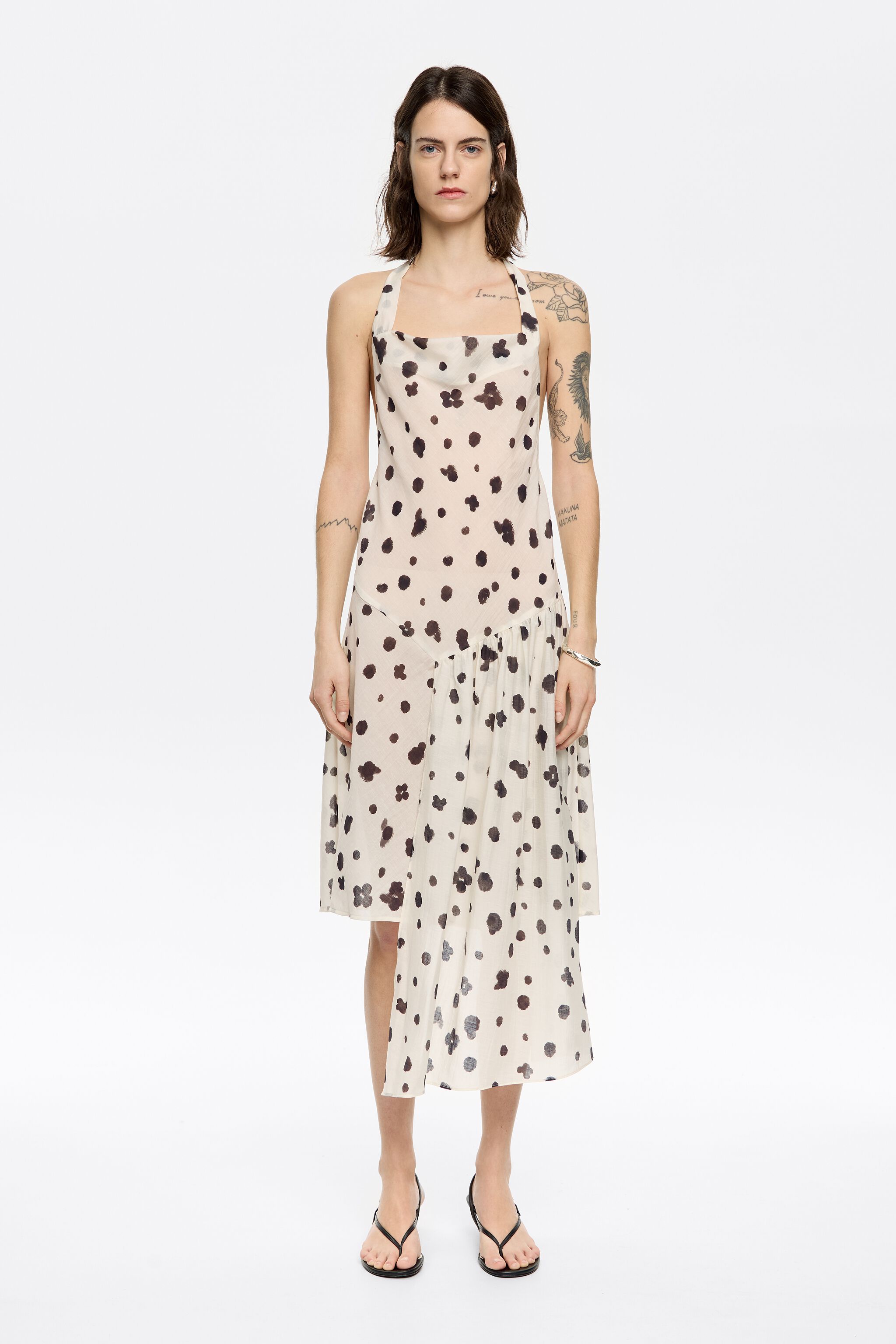 Ivory Graindots draped mini dress