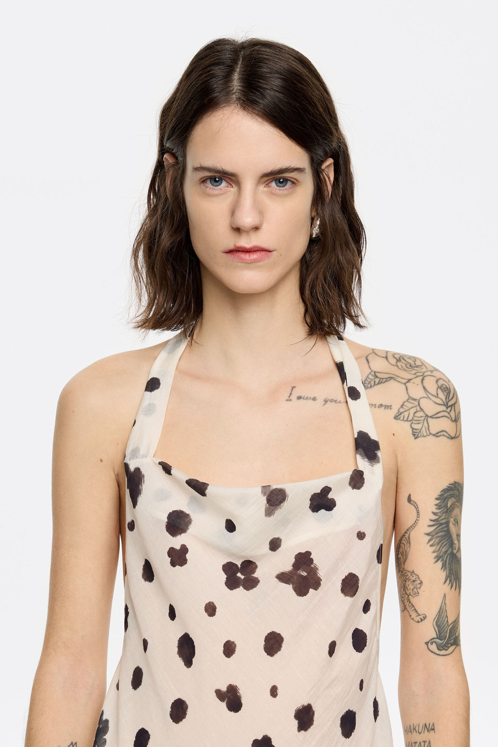 Ivory Graindots draped mini dress