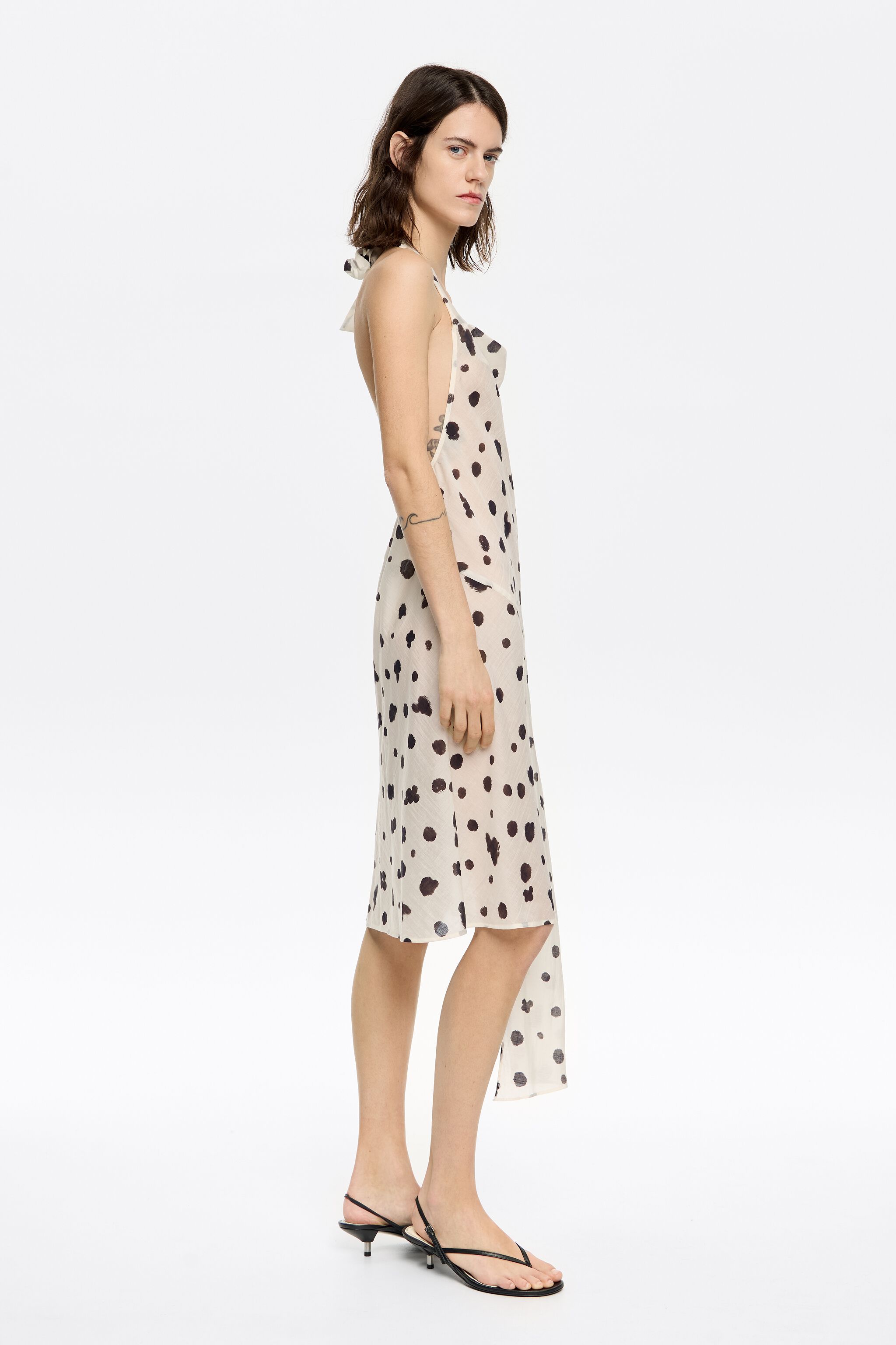 Ivory Graindots draped mini dress