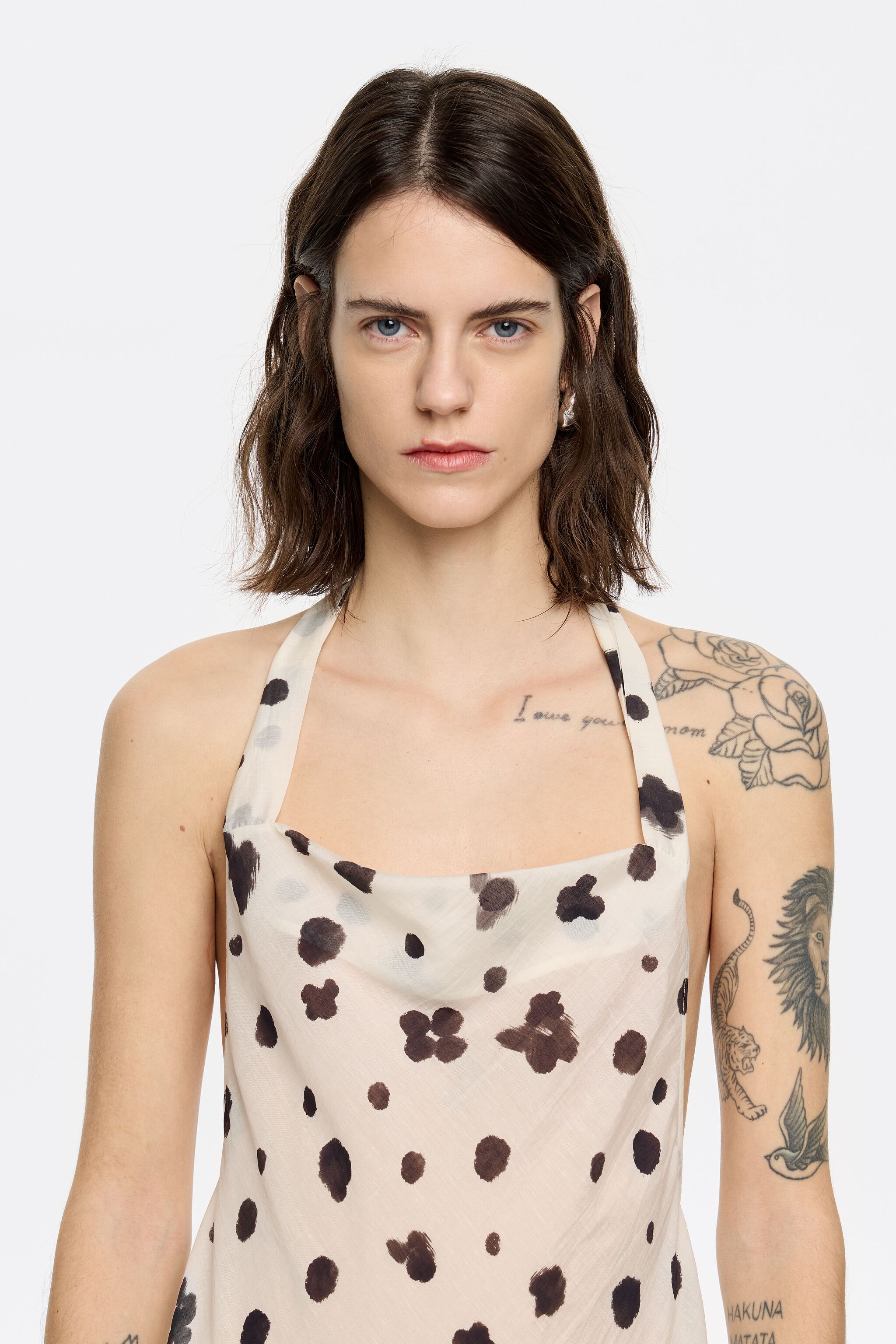 Ivory Graindots draped mini dress