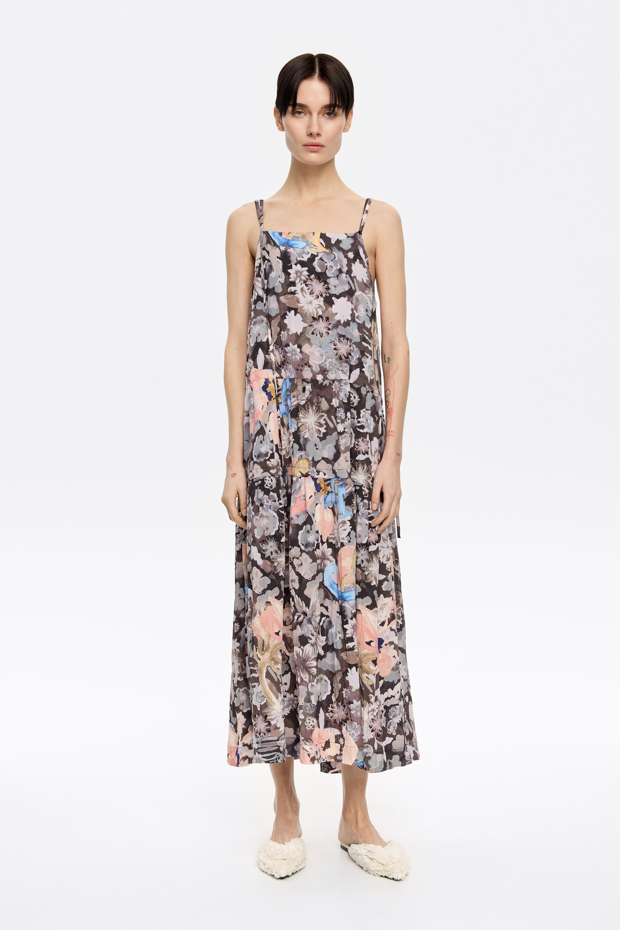 Khaki Gazania A-line dress