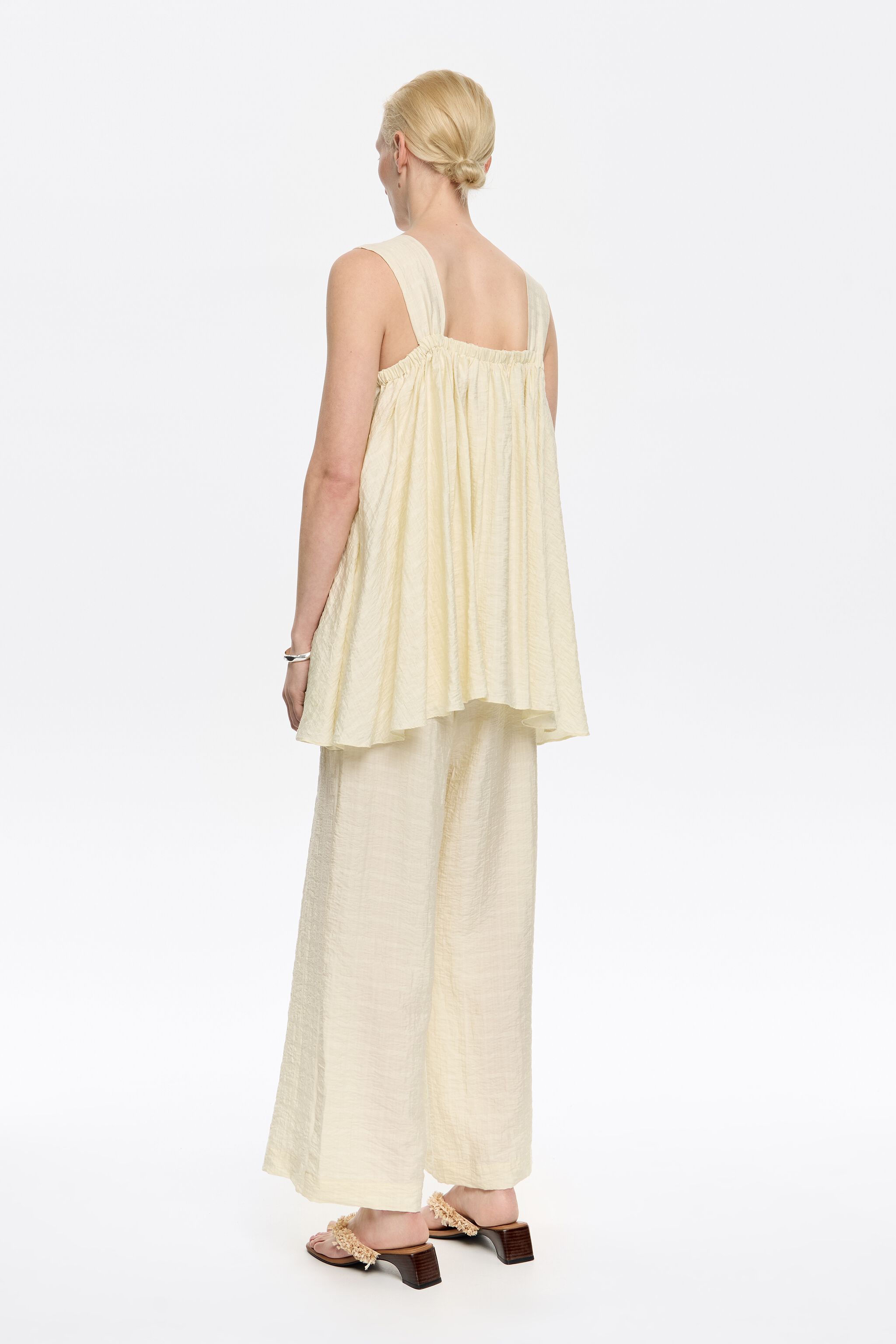 Butter yellow double-ruffle long jumpsuit