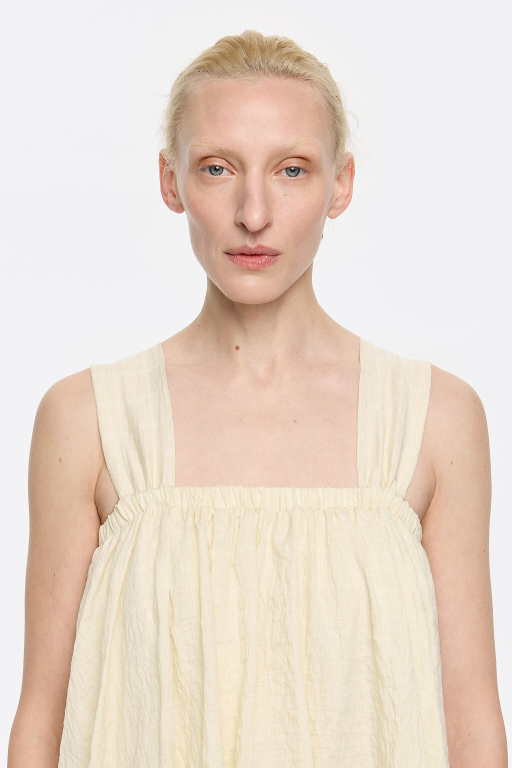 Butter yellow double-ruffle long jumpsuit