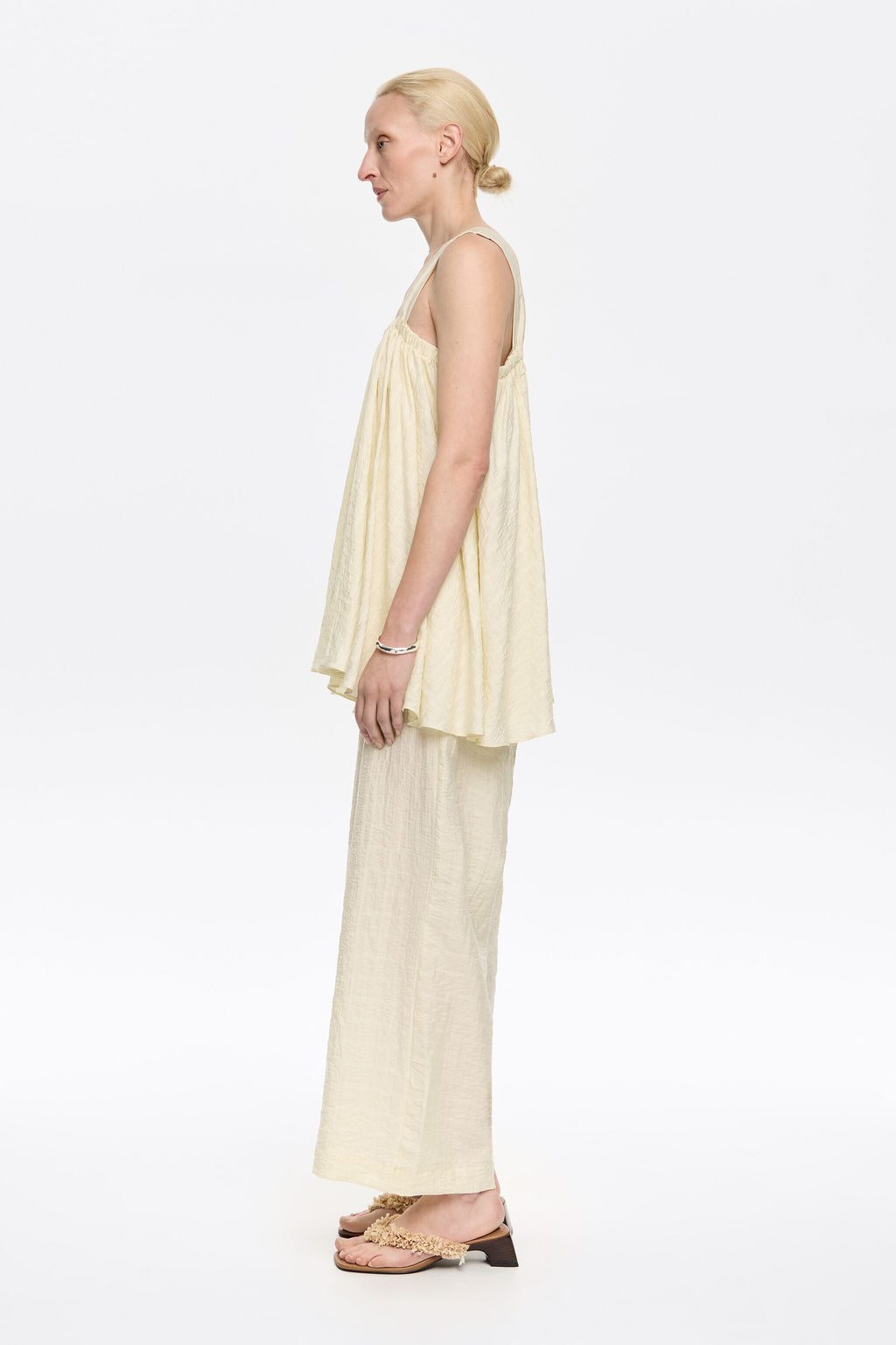 Butter yellow double-ruffle long jumpsuit