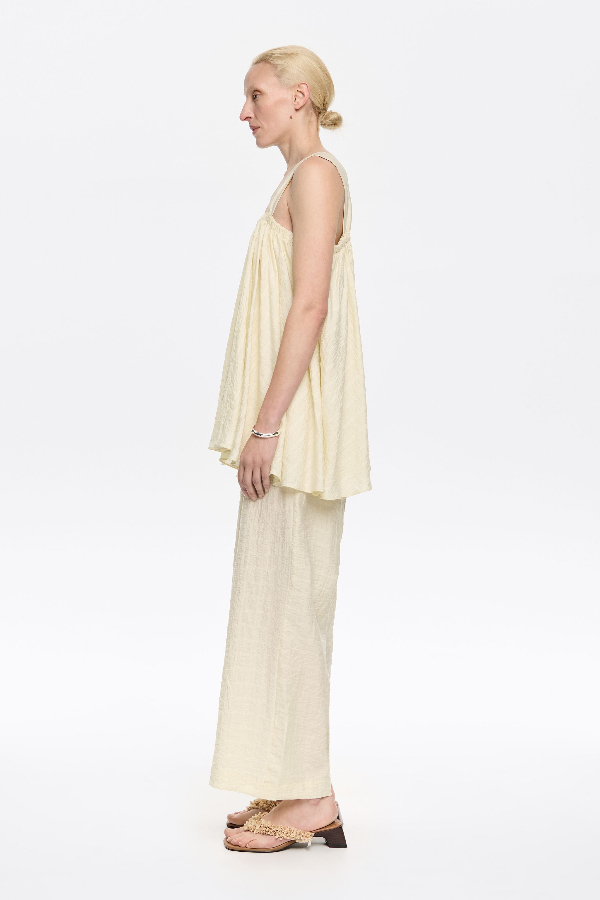 Butter yellow double-ruffle long jumpsuit