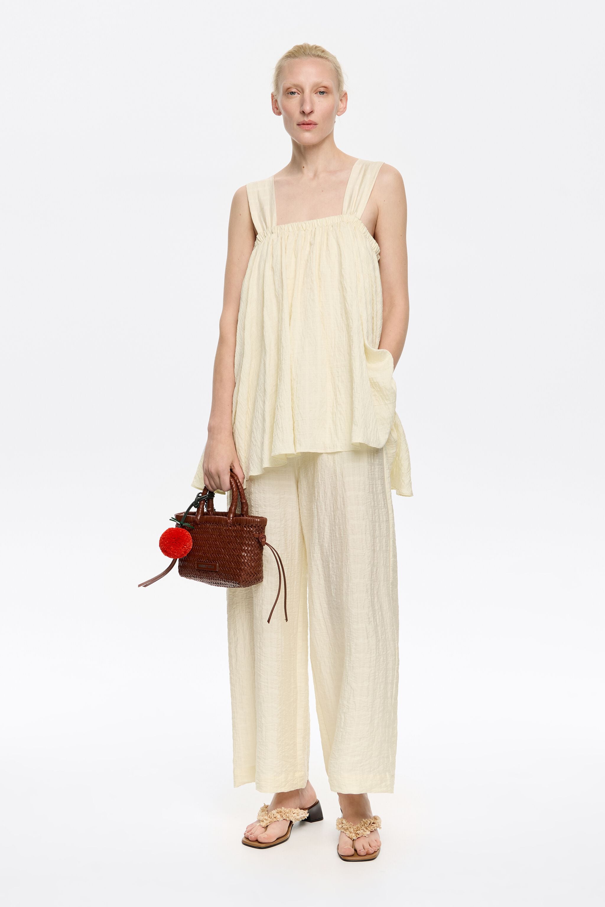 Butter yellow double-ruffle long jumpsuit
