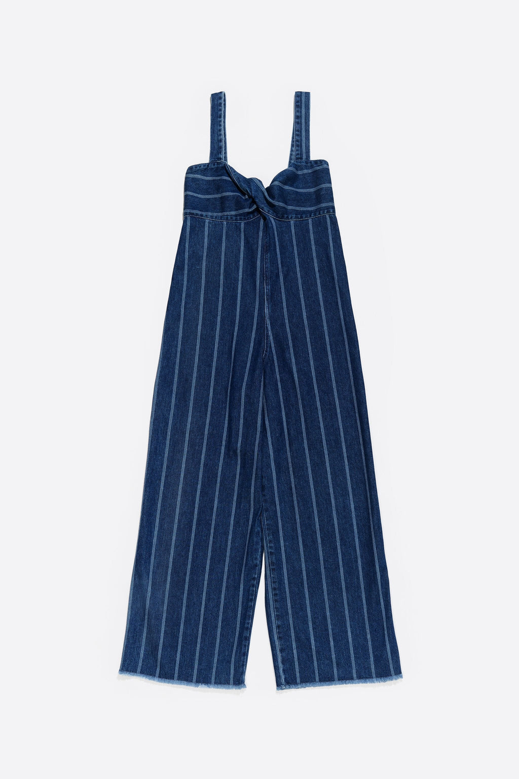 Blue striped denim jumpsuit