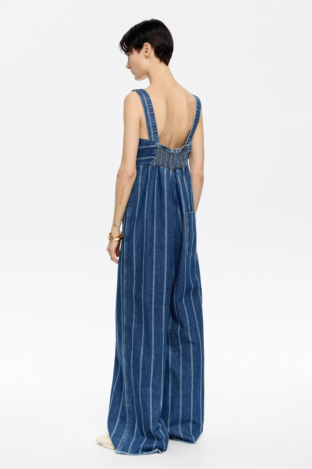 Blue striped denim jumpsuit