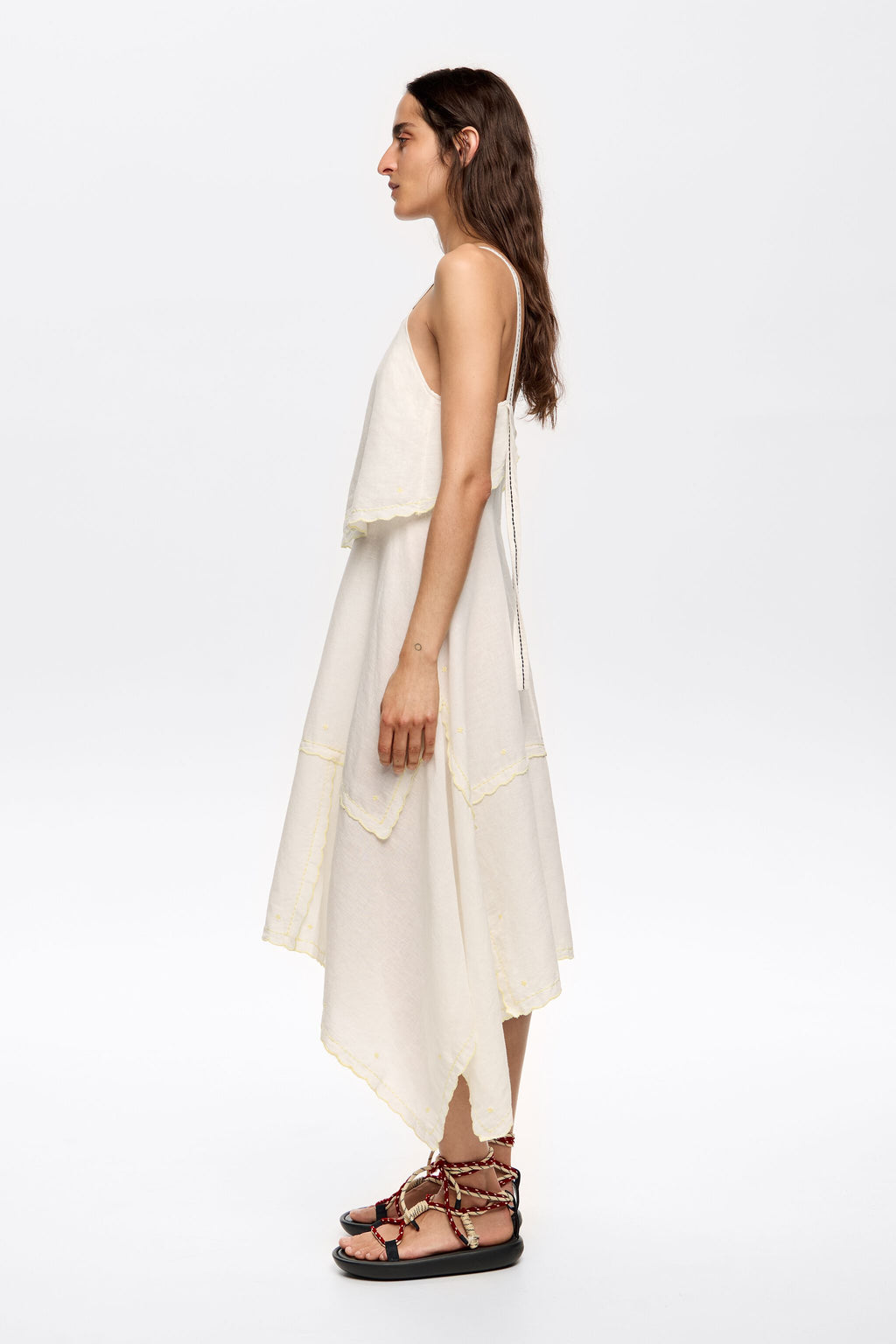 Cream linen overlapped dress