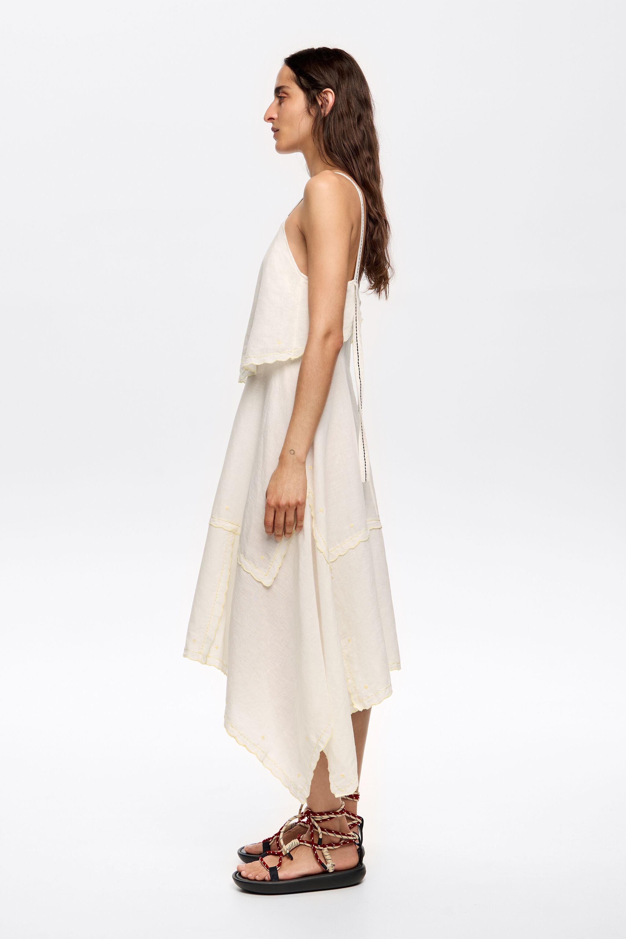 Cream linen overlapped dress