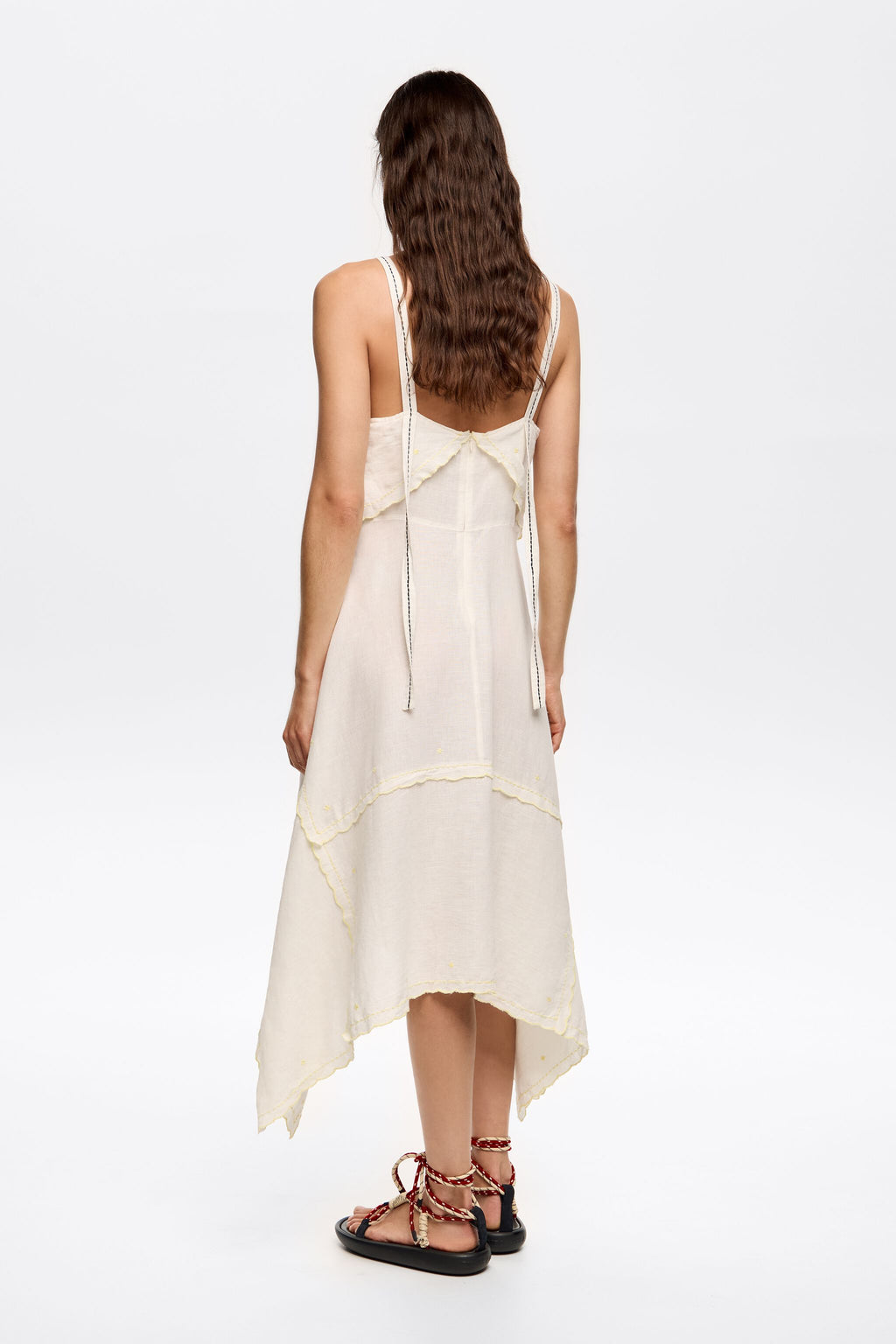 Cream linen overlapped dress