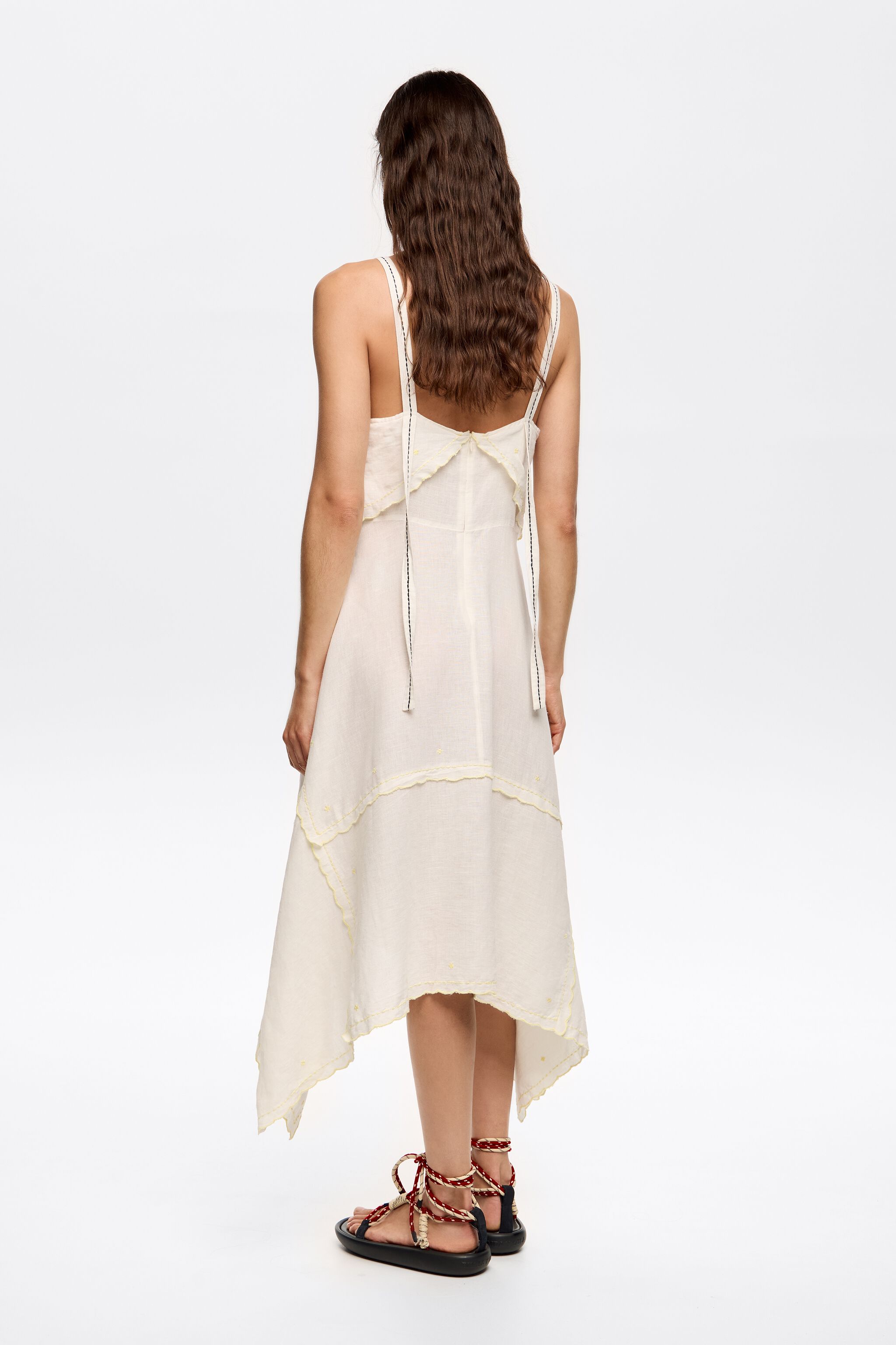 Cream linen overlapped dress