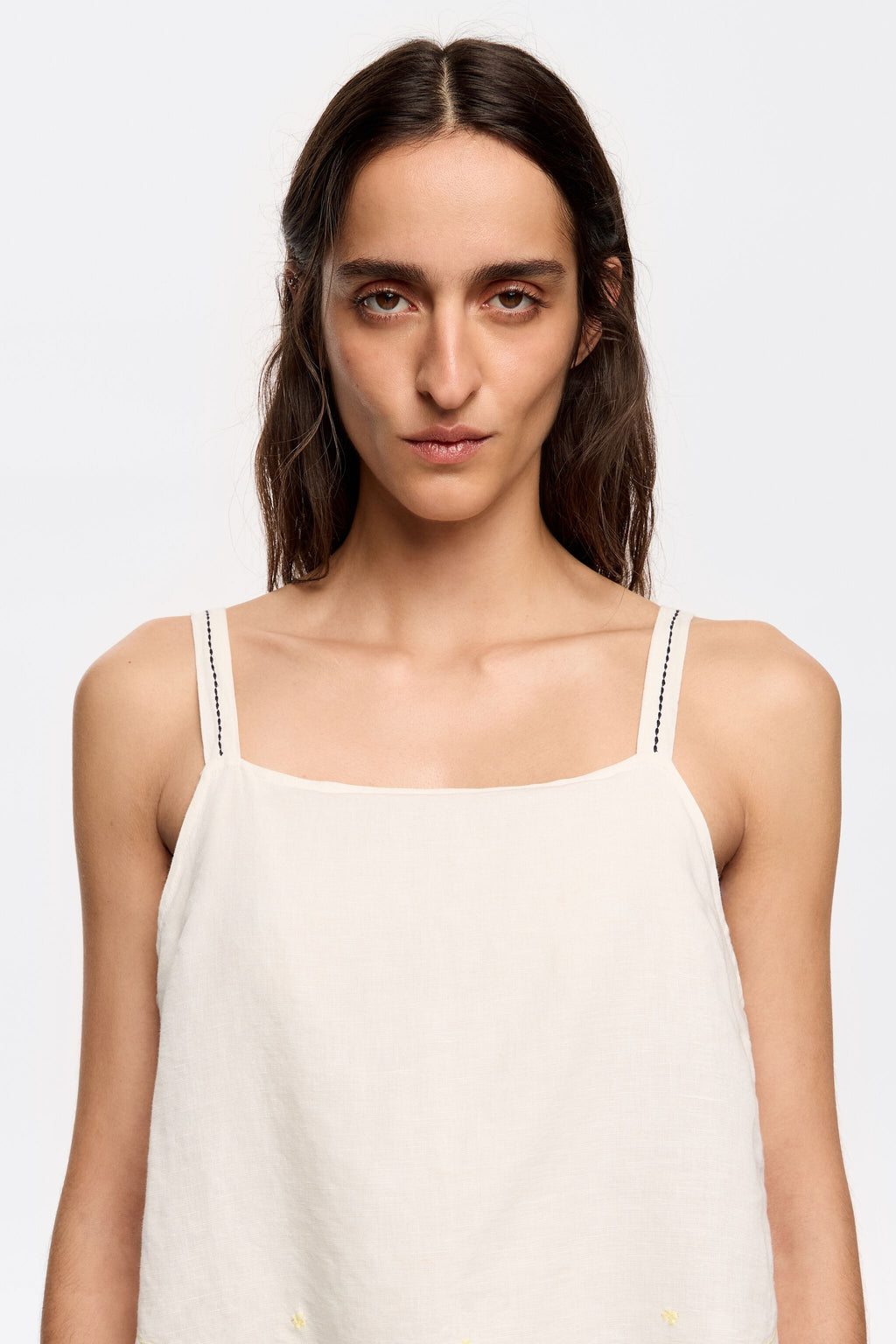 Cream linen overlapped dress